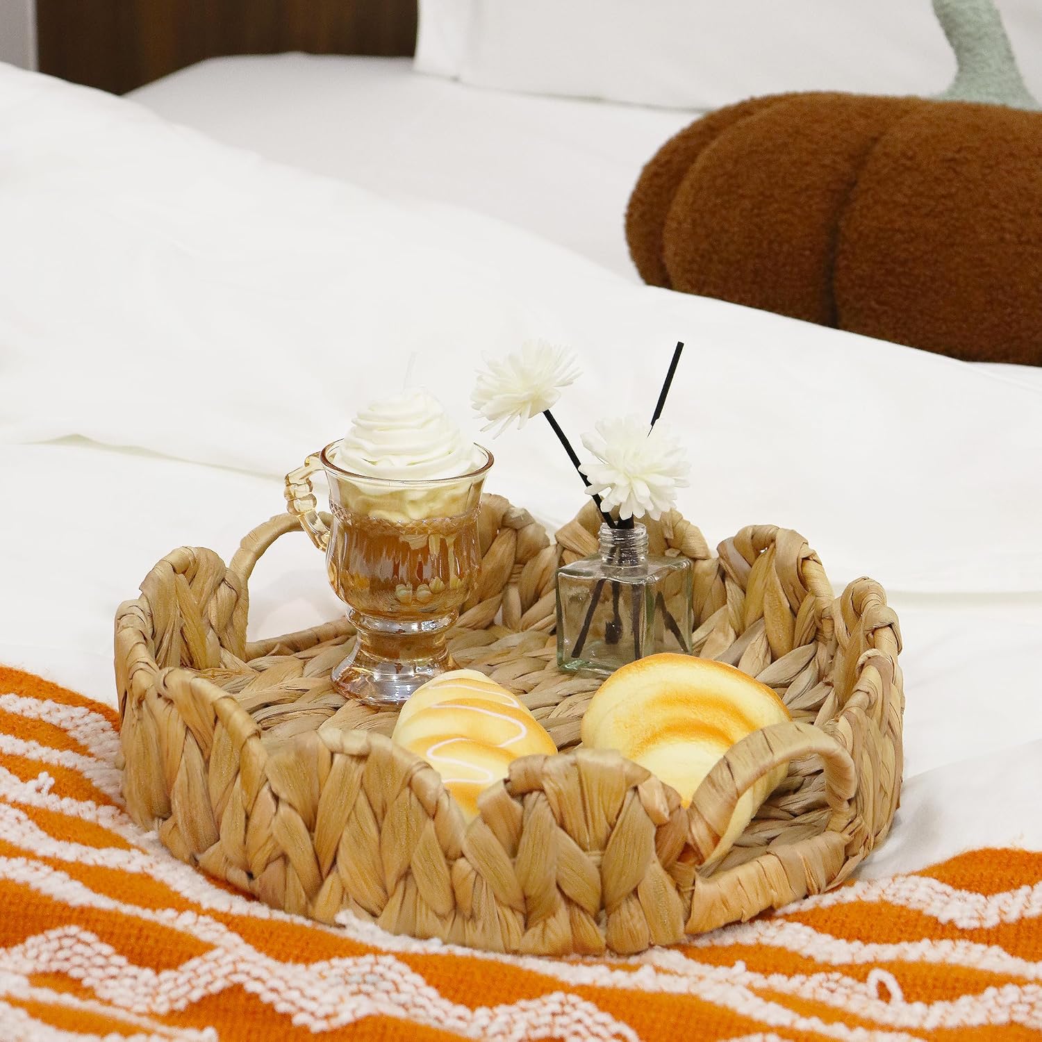 Scalloped Tray / Woven Tray for Ottoman / Water Hyacinth