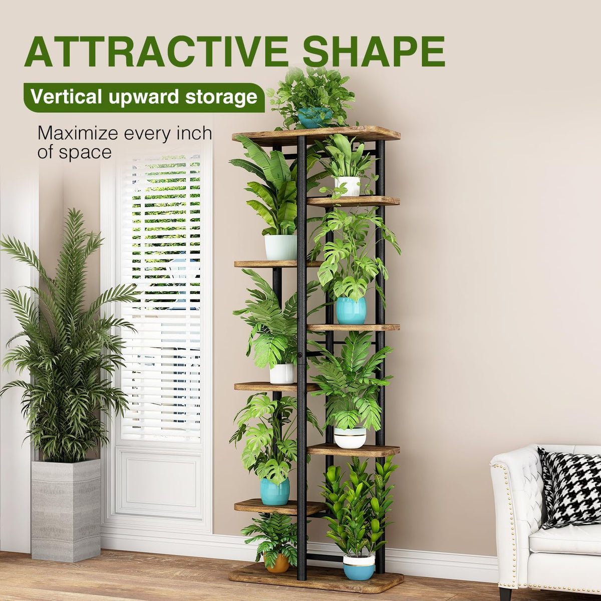 LINZINAR Plant Stand Indoor 8 Tier Metal Corner Tall Flower Shelf | Plant Rack for Multiple Plants, Tiered Flower Plant