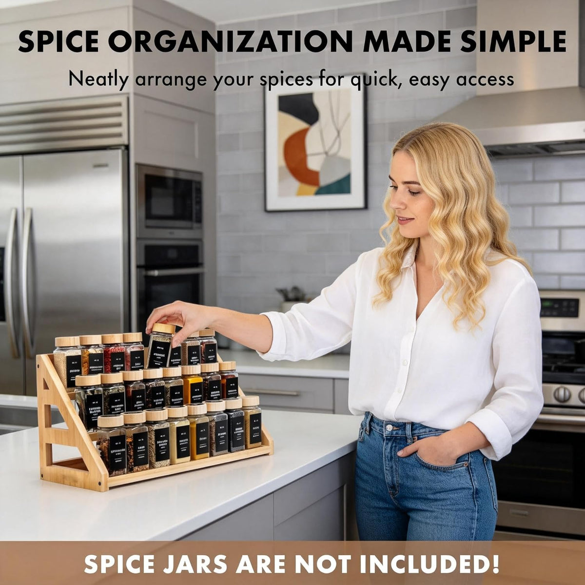 Bamboo Spice Rack - 3 Tier Spices Rack Kitchen Cabinet Organizer for Kitchen, Countertop Seasoning Storage Organizer