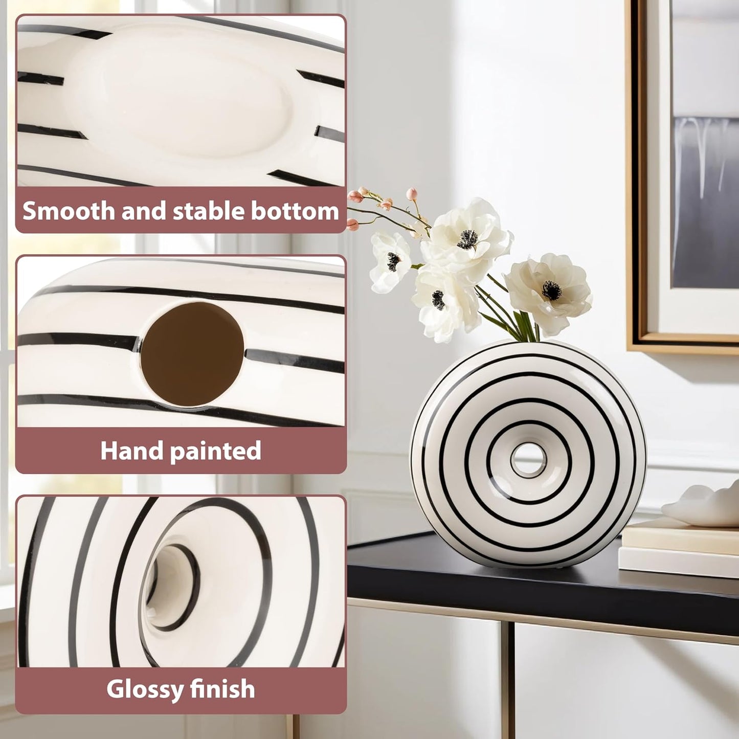 Ceramic Donut Vase Hand-Painted Glossy Finish / Large