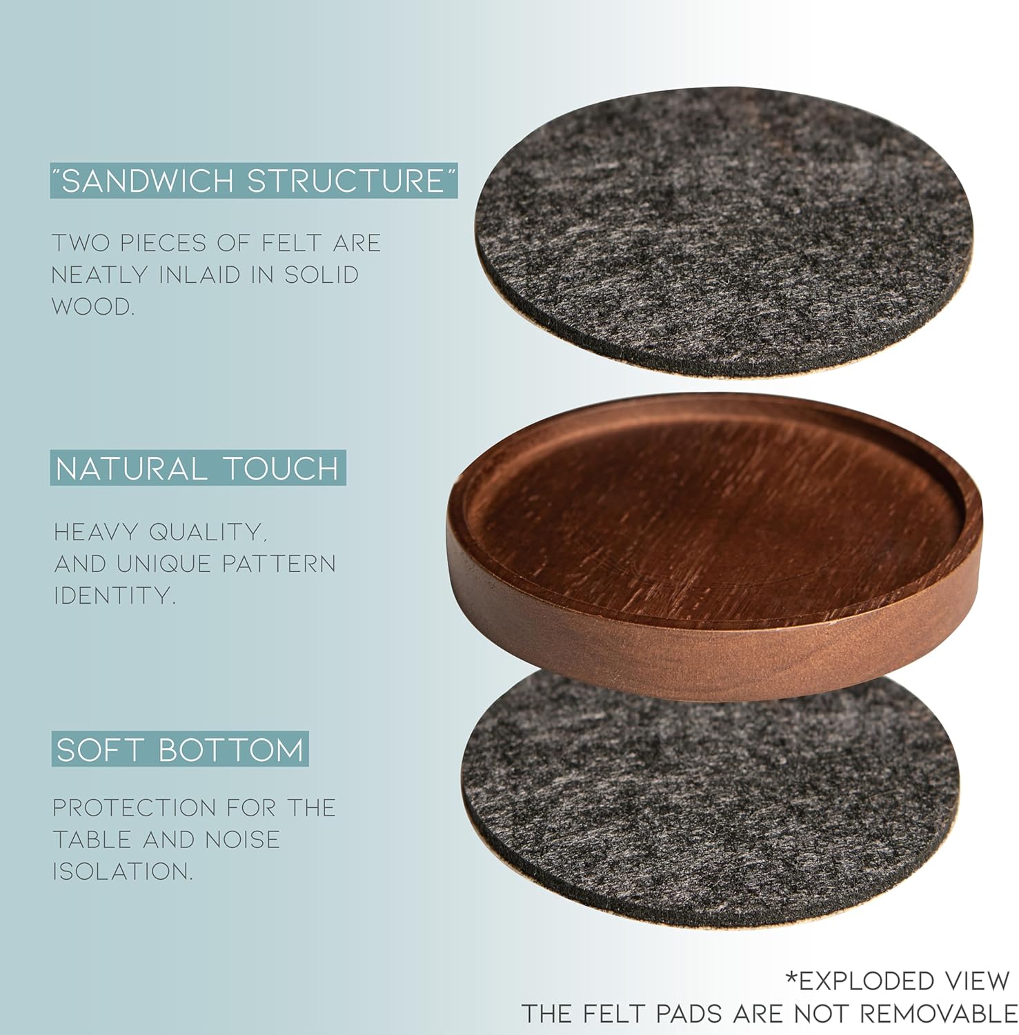 Absorbent and Insulation Felt Stackable Cup Holders / 4.3 Inch / Set of 6