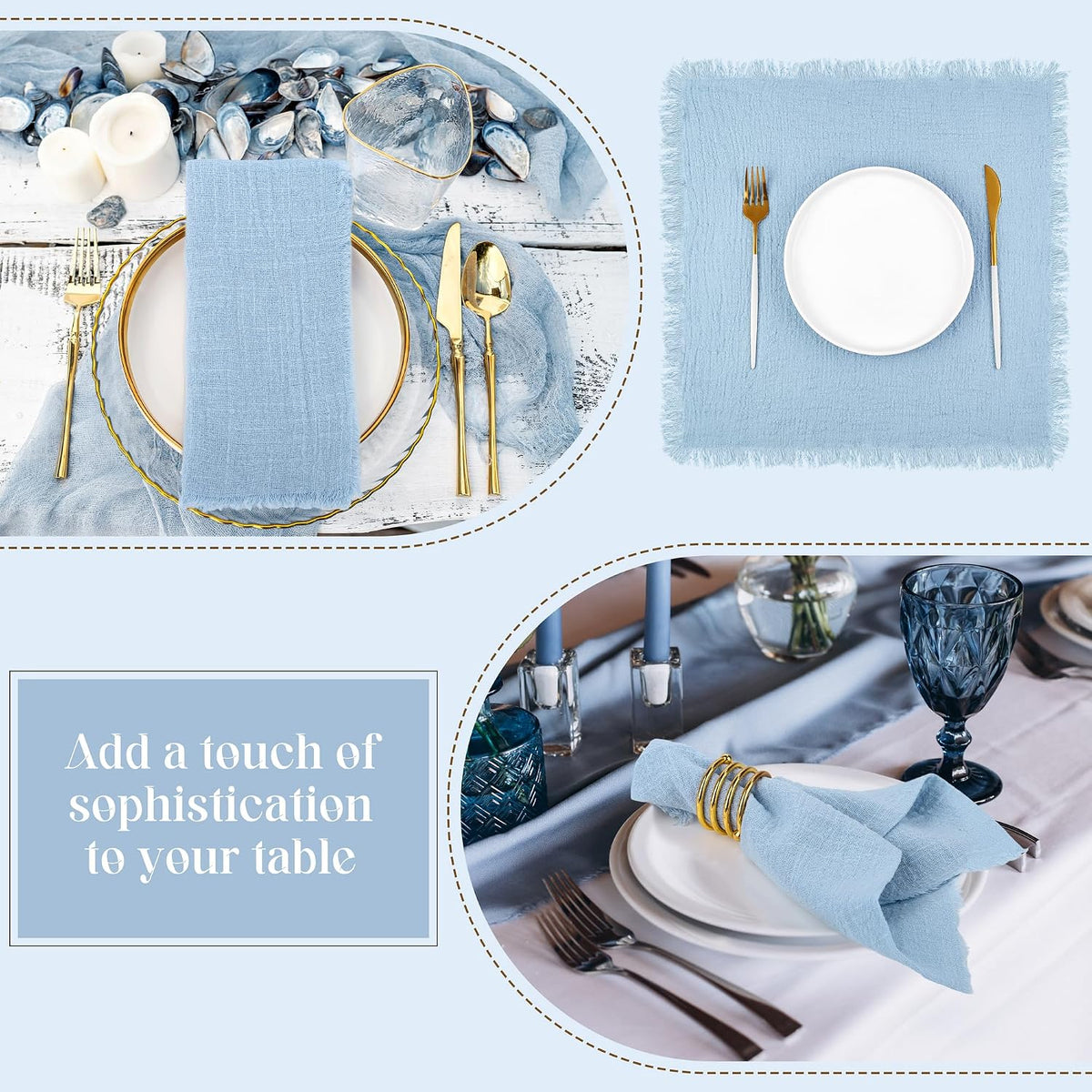 TURSTIN 24 Pieces Cotton Linen Cloth Napkin Handmade Cloth Napkin with Fringe 17 x 17 Inch Soft Cloth Dinner Wedding