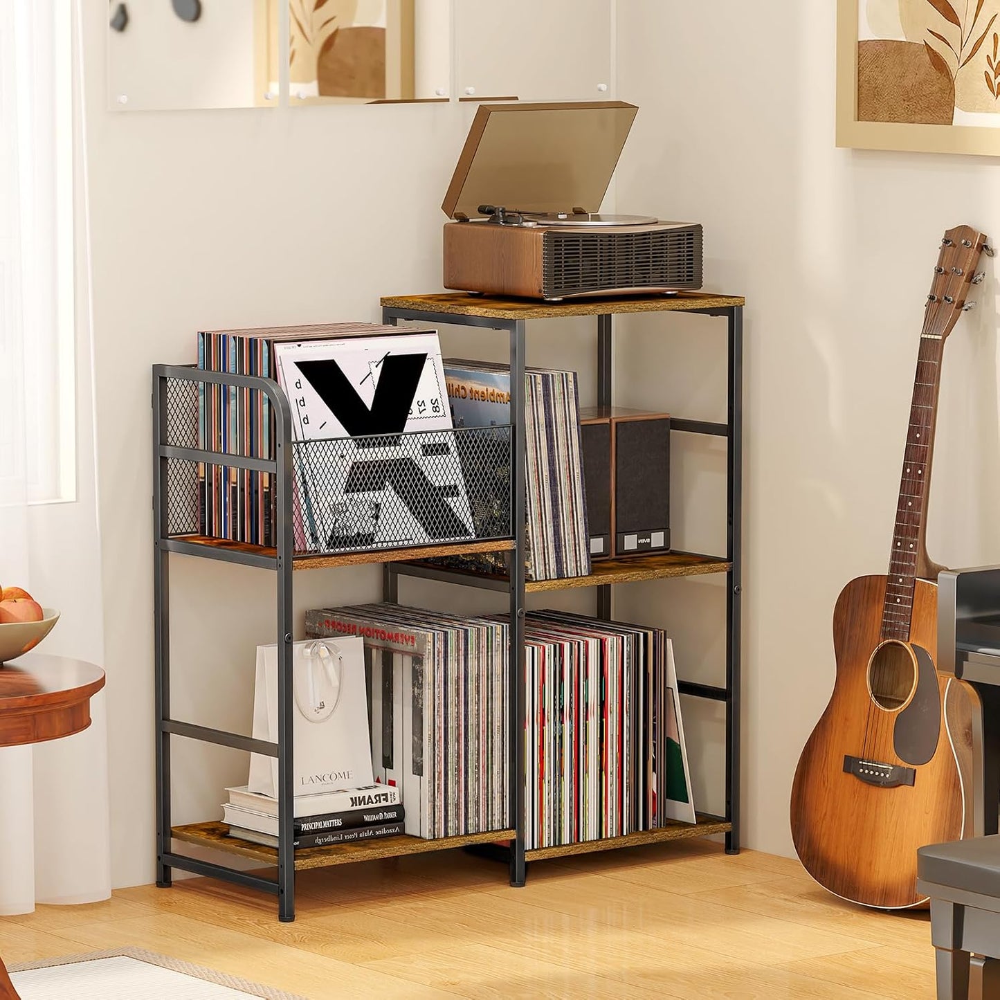ThreeHio Record Player Stand, Turntable Stand with Vinyl Storage Holds up to 300+ Albums, Storage Cabinet for Vinyl