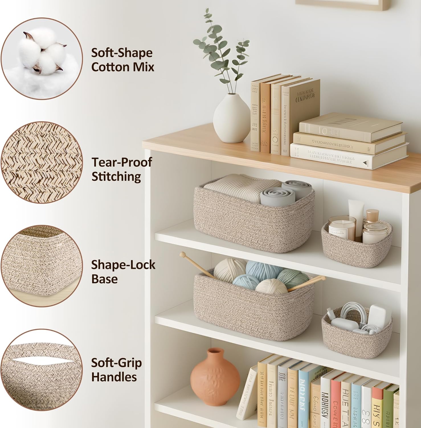 Small Woven Rope Storage Baskets / Natural / 11.81*7.48*4.72'' & 5.91*5.91*2.56 / Set of 5