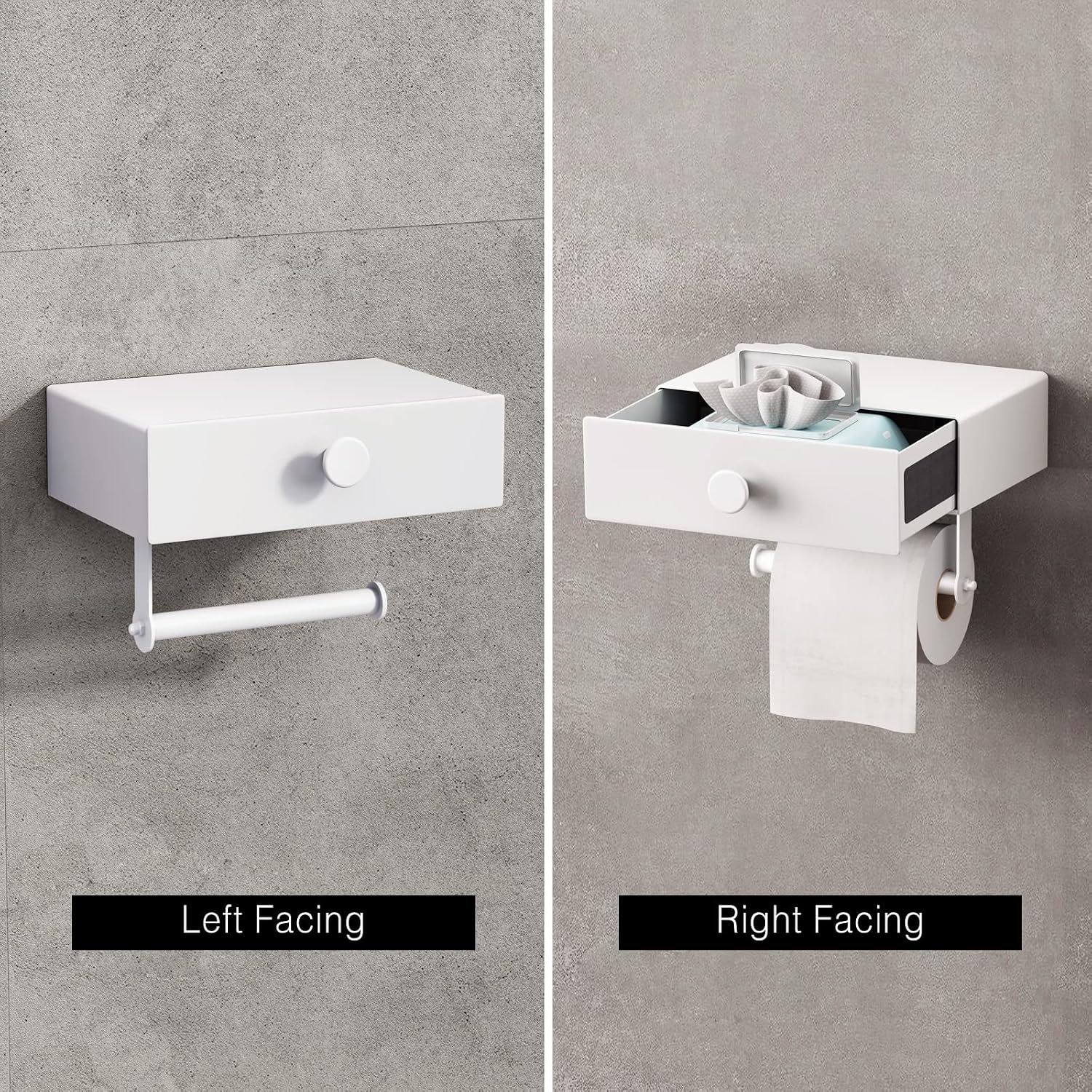 VOLDRA Toilet Paper Holder with Shelf White Wipes Dispenser for Bathroom Toilet Paper Holder with Storage Upgrade