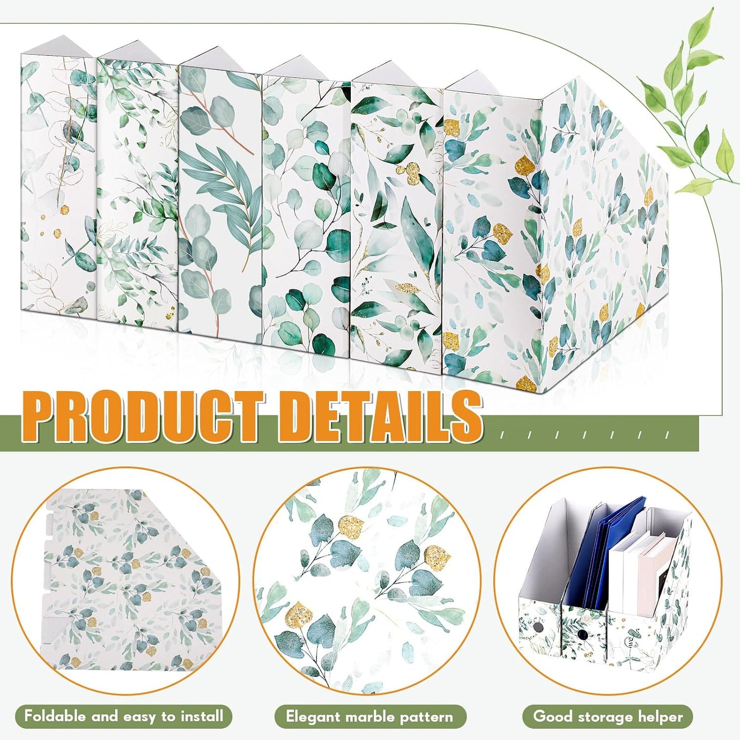 PerKoop 12 Pcs Decorative Magazine File Holders Floral Foldable File Folders Magazine Storage Boxes Rack Desk Organizer
