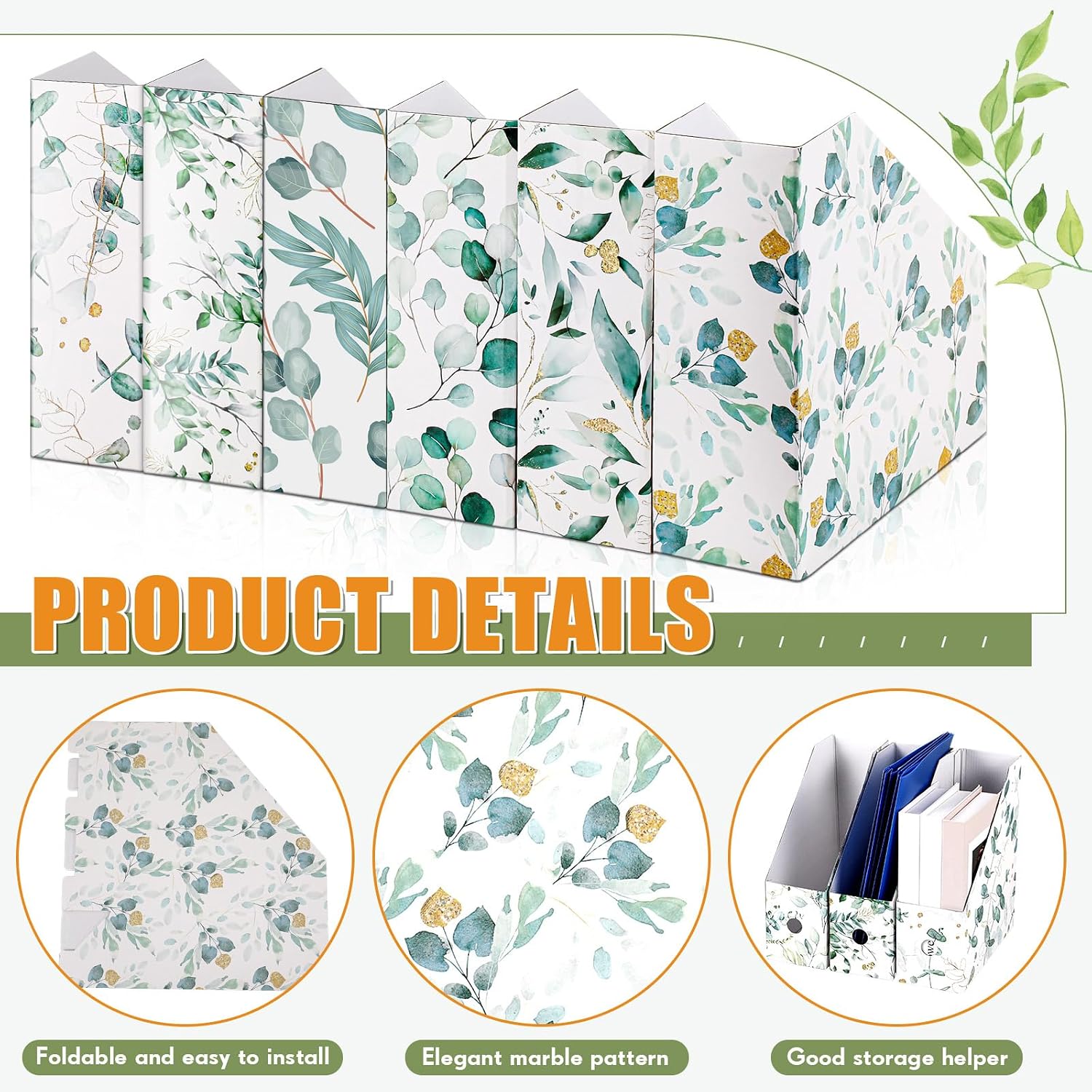 PerKoop 12 Pcs Decorative Magazine File Holders Floral Foldable File Folders Magazine Storage Boxes Rack Desk Organizer