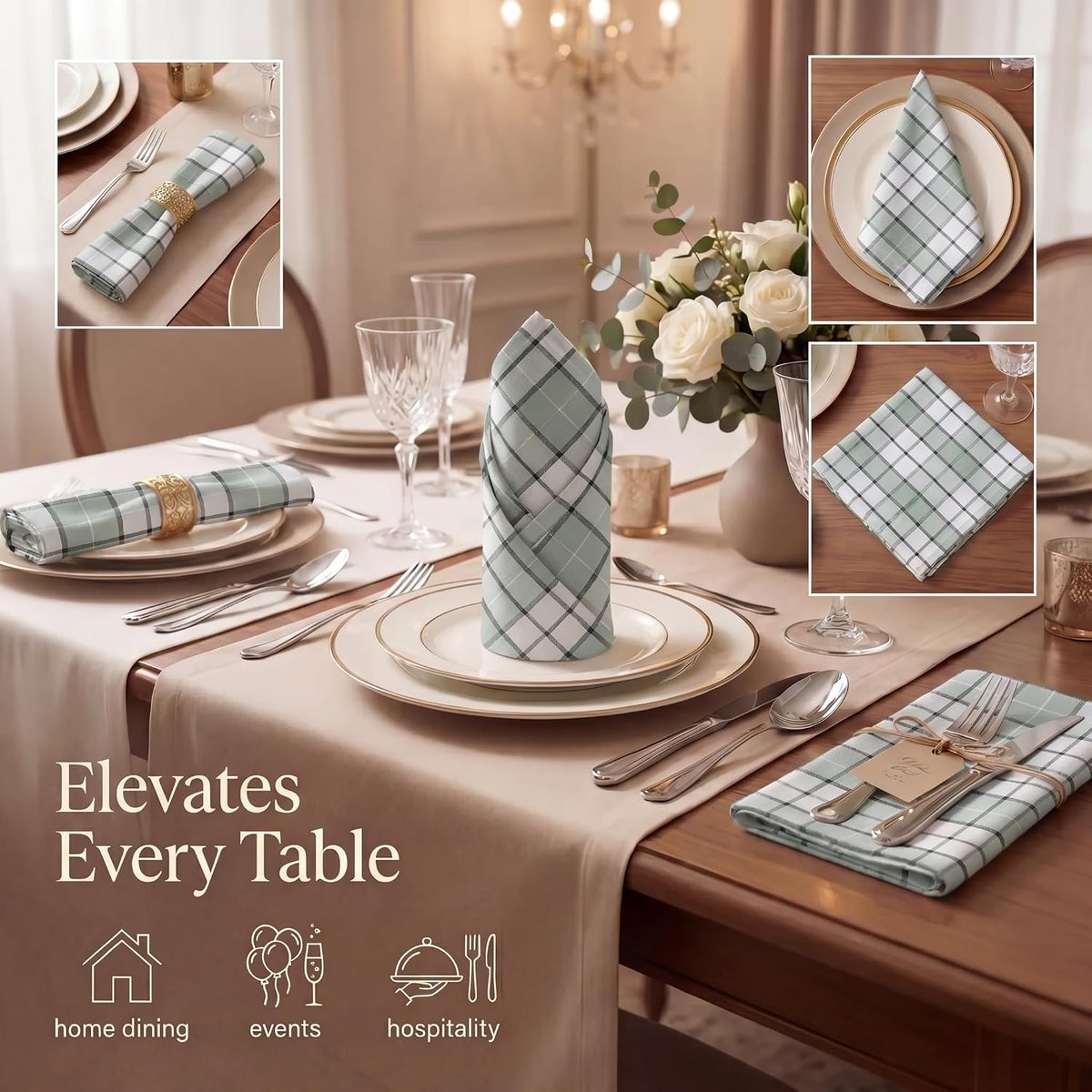 Urban Villa Cloth Napkins Cotton 20x20 (Set of 12) Majestic Checks