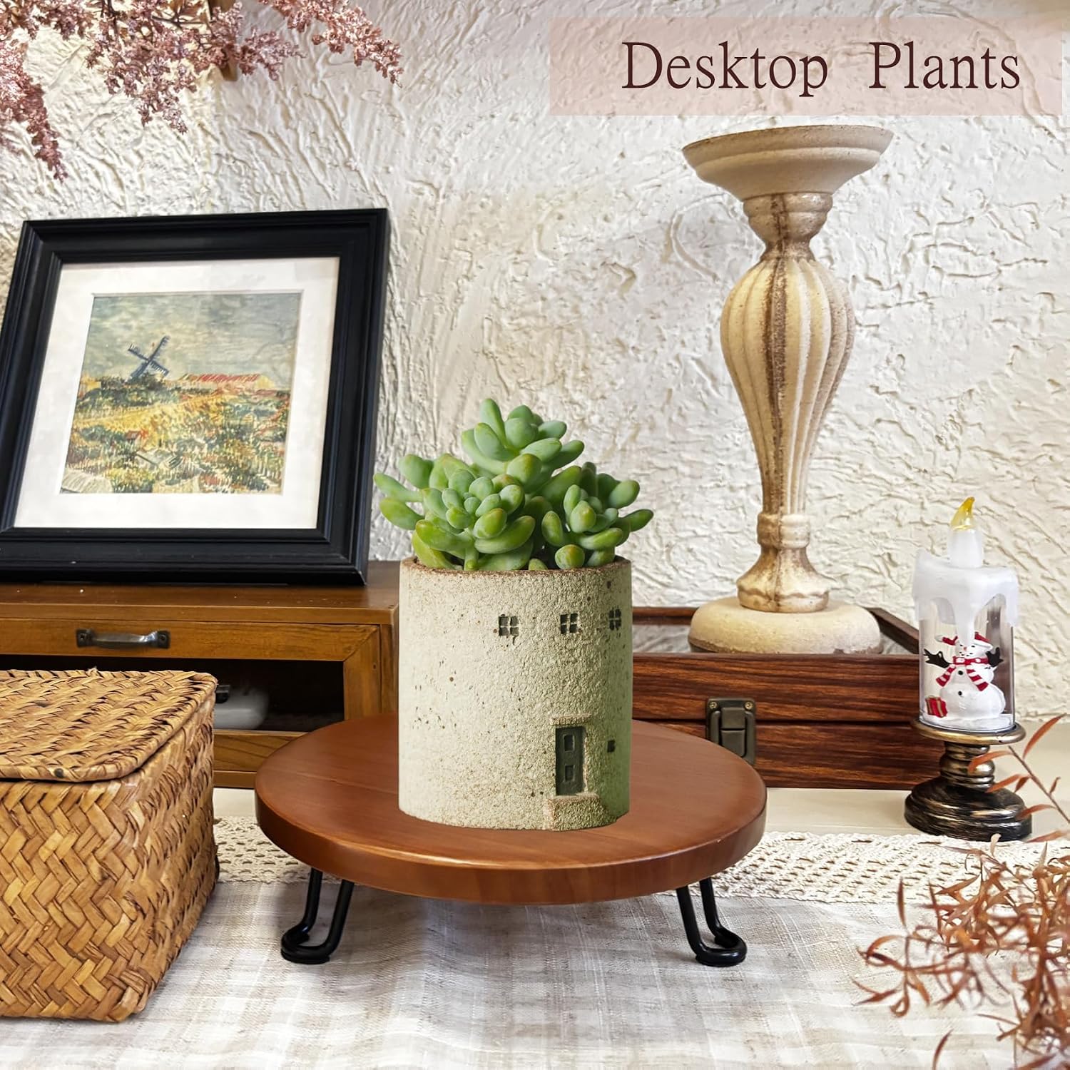 Decorative Pedestal Tray Stand for Countertop Organizer / Brown / 8 Inch
