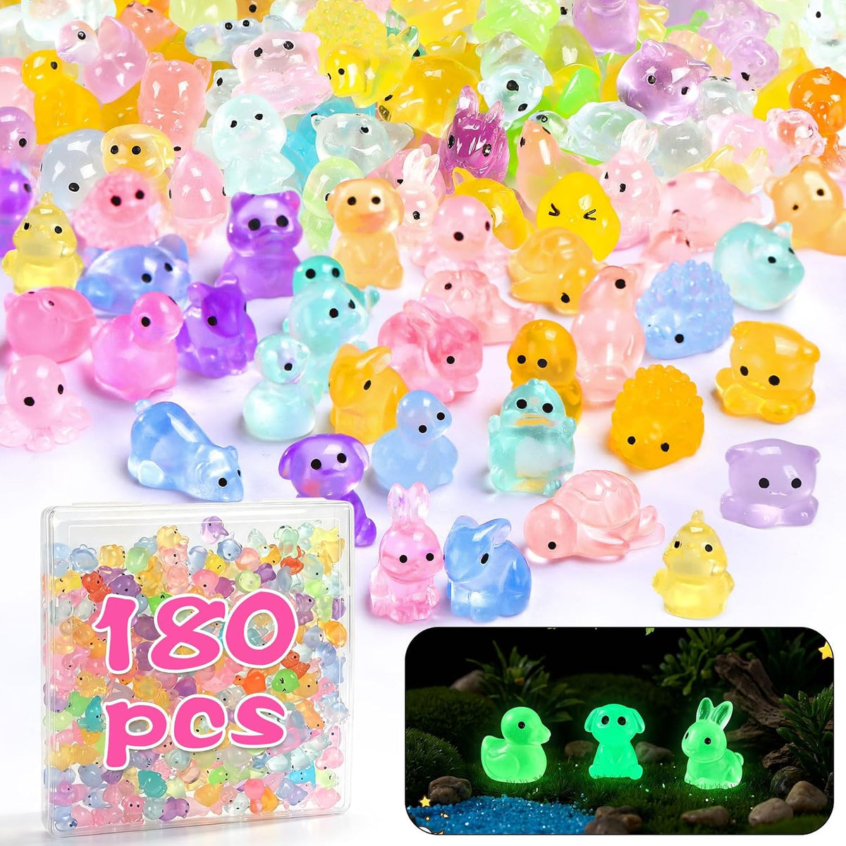 JUNEBRUSHS 50 Pcs Luminous Christmas Mini Resin Figurines