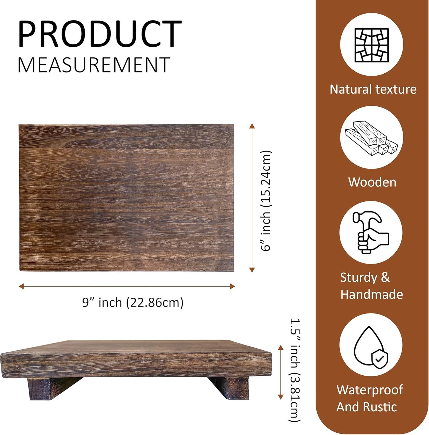 Rectangular Pedestal Stand / Brown / 9 x 6 x 1.5