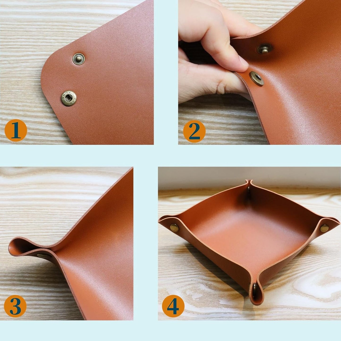 3 packs PU Leather Tray in 3 Sizes Jewelry Tray Glossy Leather Desk Organizer Leather / Brown