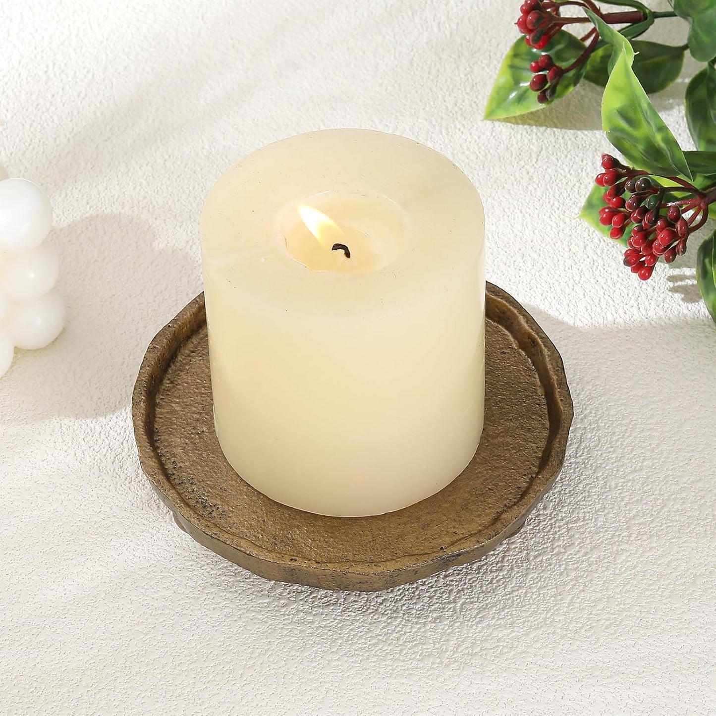 Rustic Brass Candle Tray / Vintage Brass / 1 Set