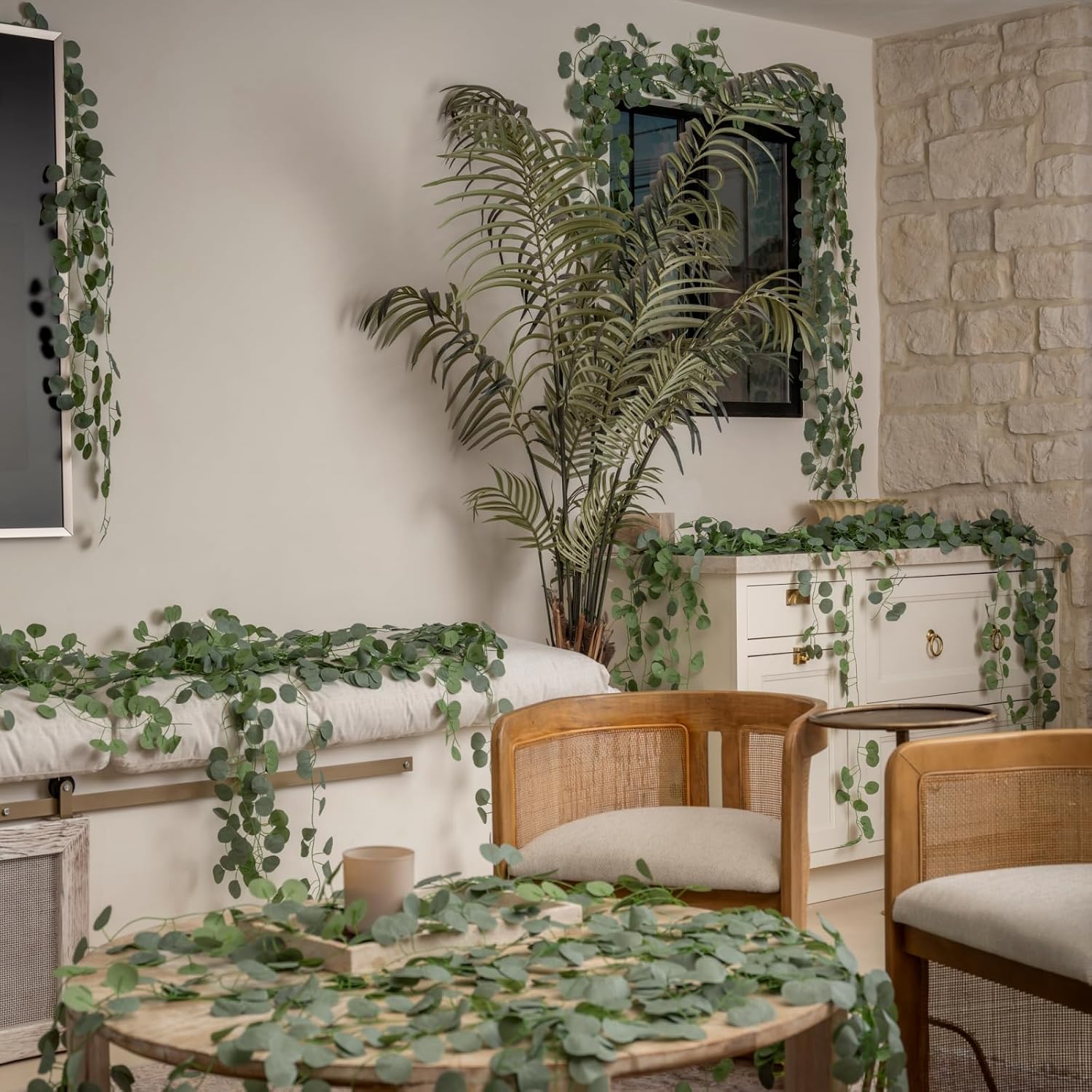 Artificial Greenery Garland Faux Eucalyptus Leaves Table Vines / 168FT / Set of 24