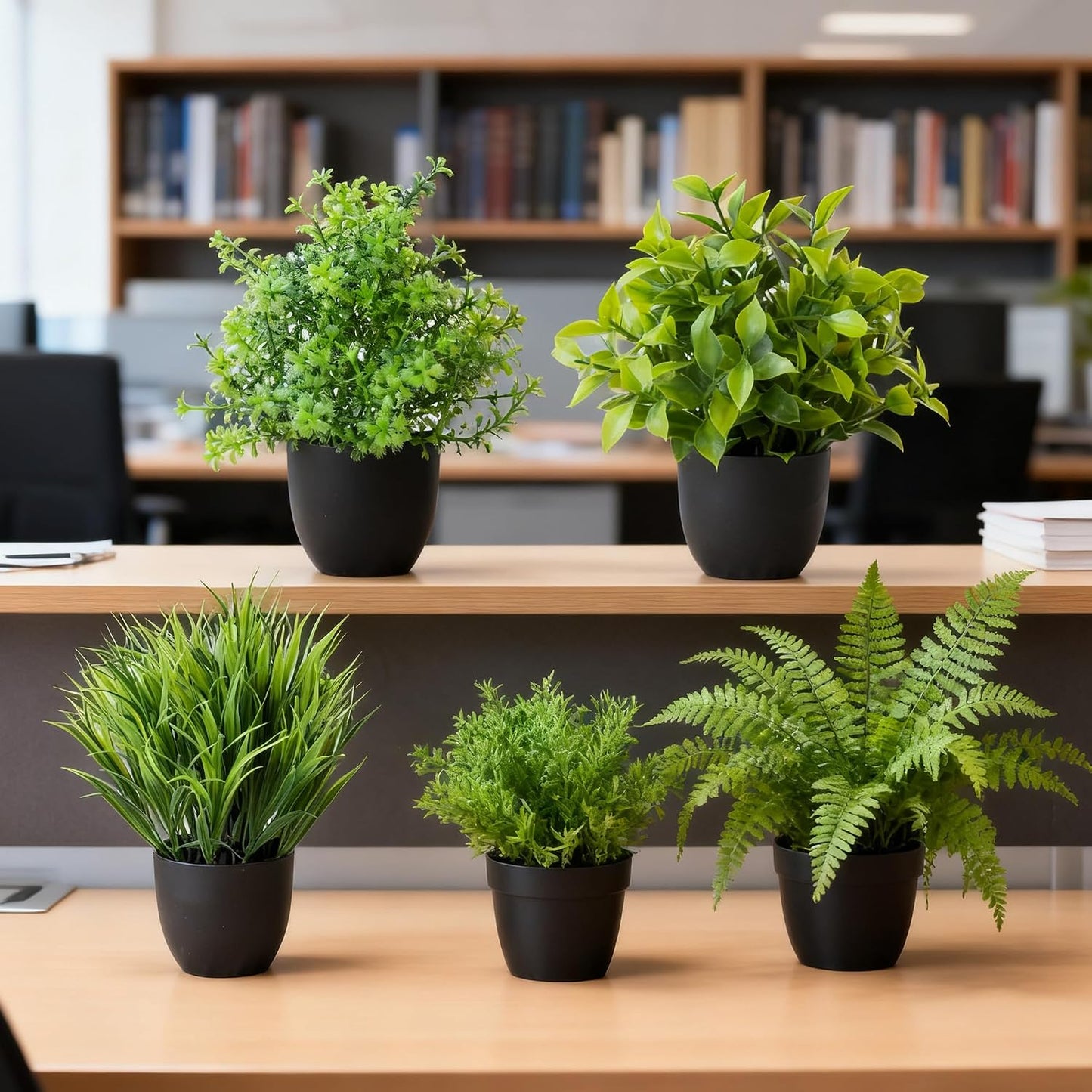 SENNI mini Artificial Simulation Plants and Plant Potted Plants Suitable / Green / Set of 6