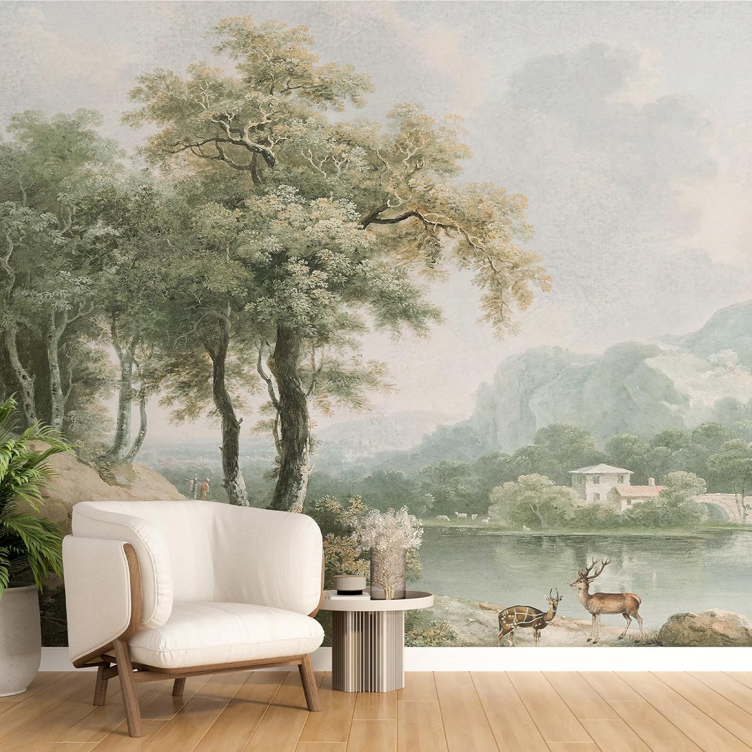 Vintage Forest Wall Murals Peel and Stick " Canvas Waterproof Self-Adhesive / Green / 148 x 98