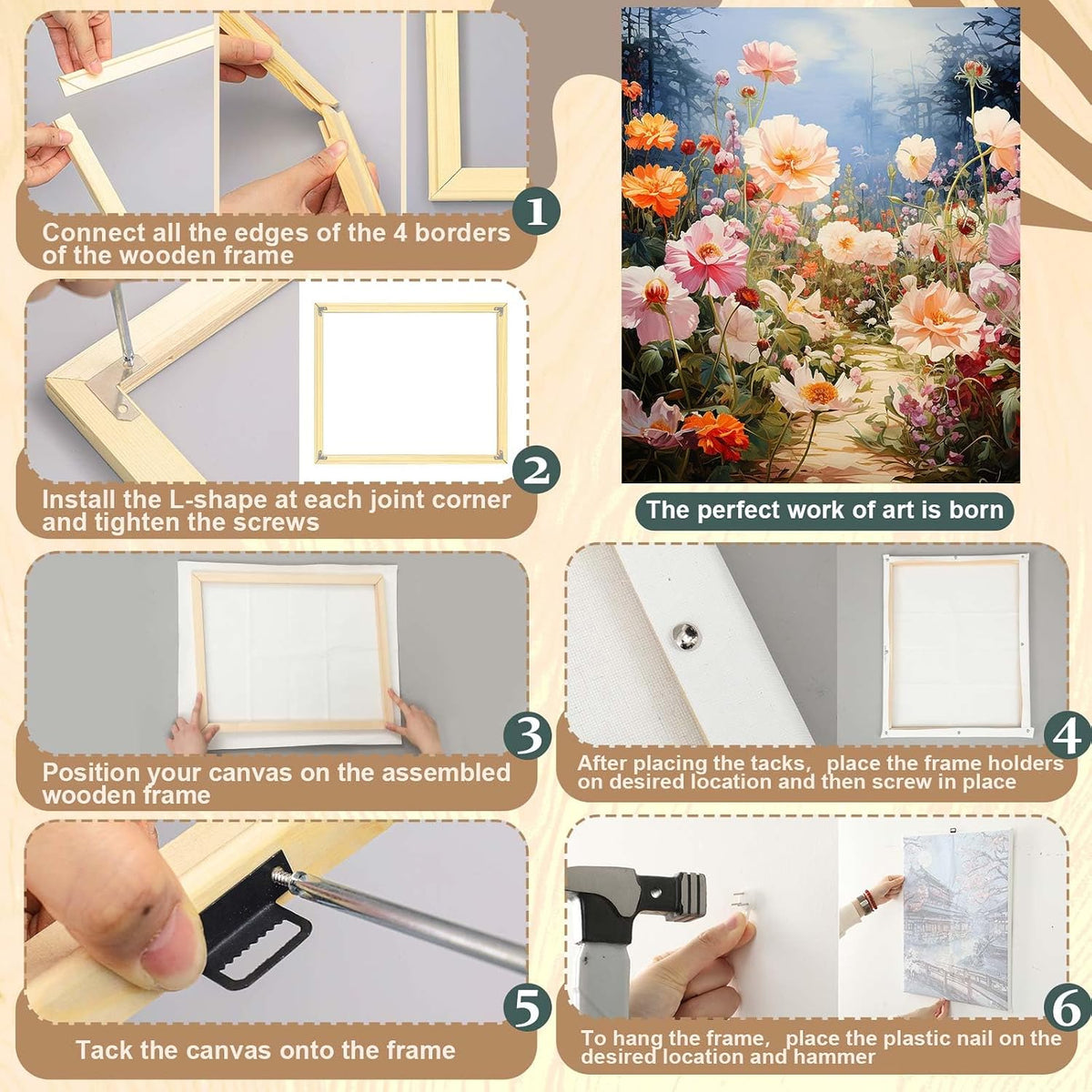 DoubleFill 1 Pack Canvas Stretcher Bars, 16x24 in, Wood Frame Kit | DIY Canvas Frame, Easy to Assemble, for Prints