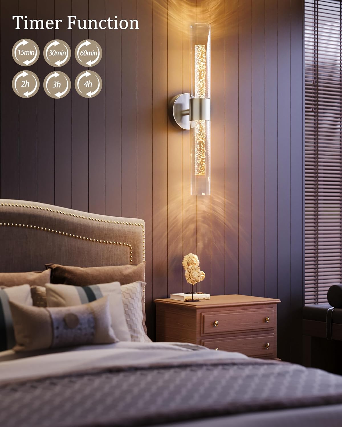 Nickel Wall Sconces Battery Operated with Remote Control, 21.5 Inch 3CCT | Rechargeable Wall Sconce with Timer