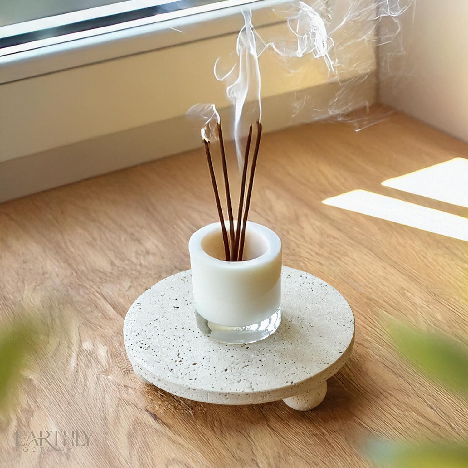 100% Travertine Footed Tray / Natural