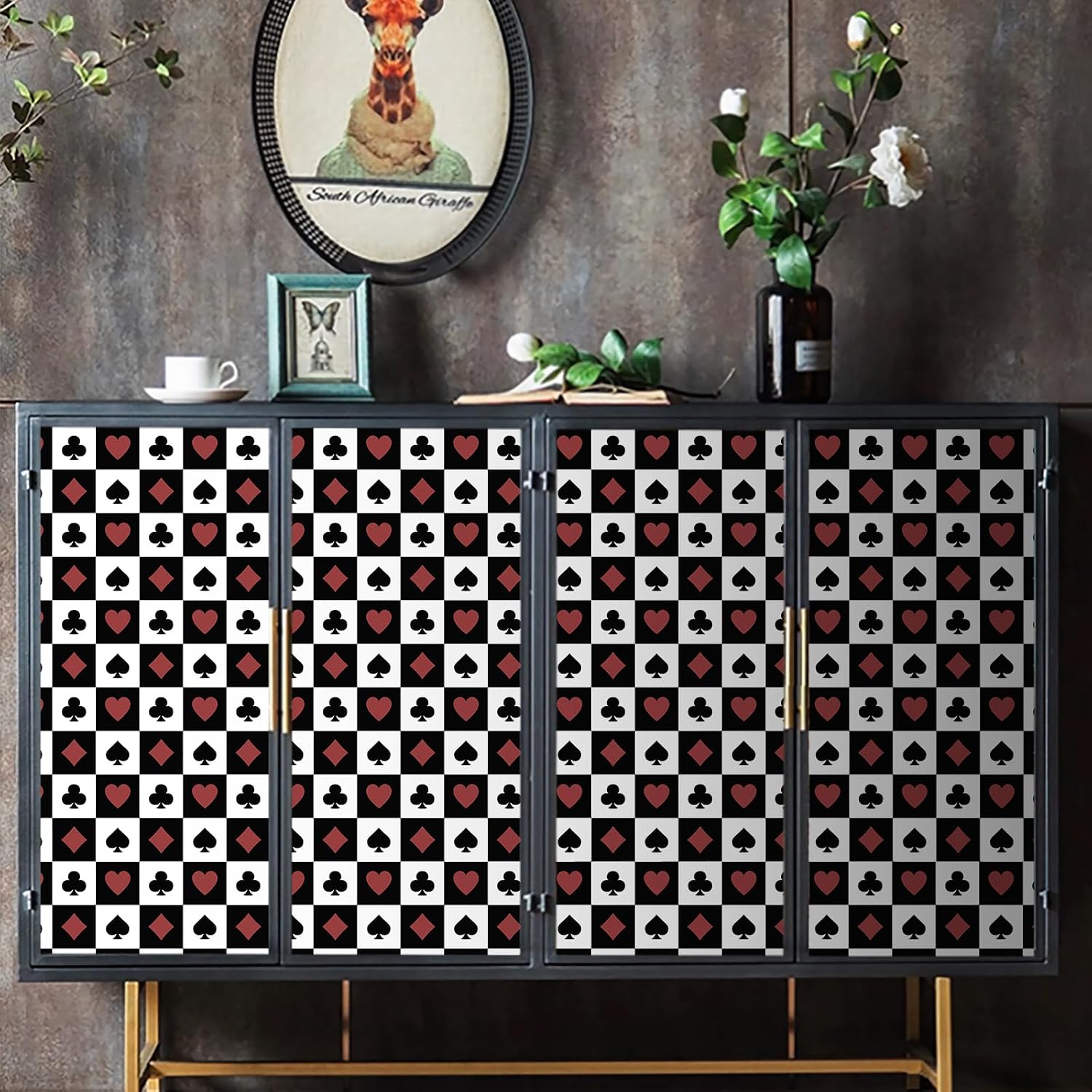Wallpaper Peel and Stick Red "Gothic Contact Paper Self / Poker / Checkered / 17.3 x 120 / Black