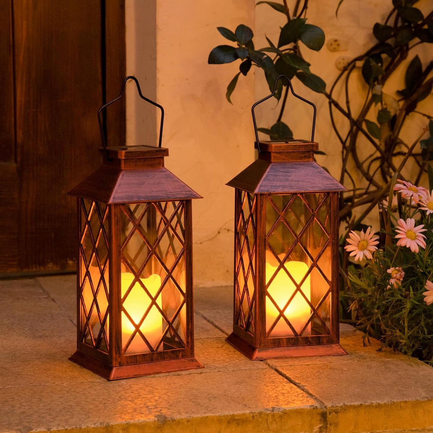 2Pack 10" Solar Outdoor Lanterns Waterproof Garden Gifts Women, Halloween Flickering Flameless Candle Mission Lights