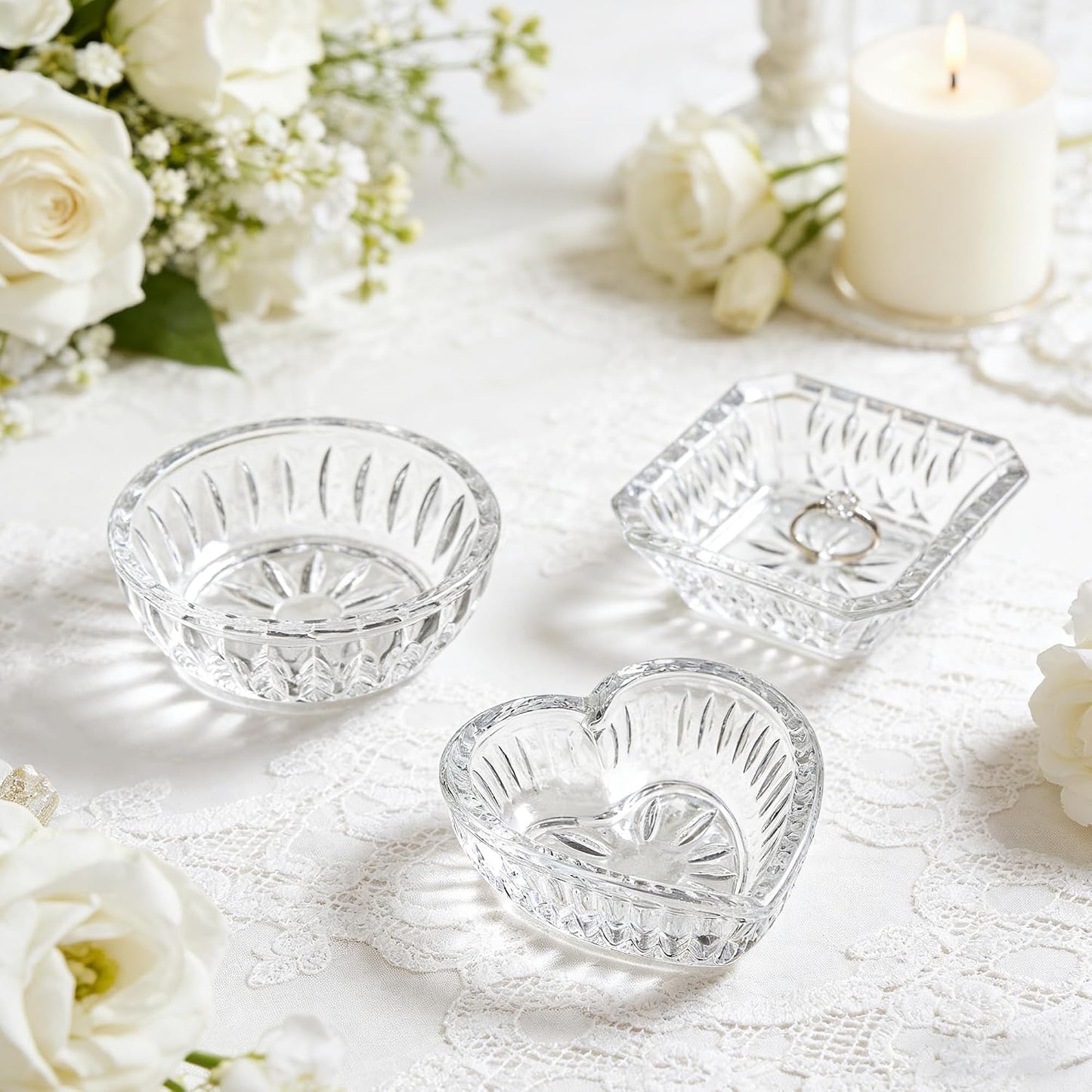 Jewelry Dish Tray for Women Crystal Ring Holder / Clear / Set of 3