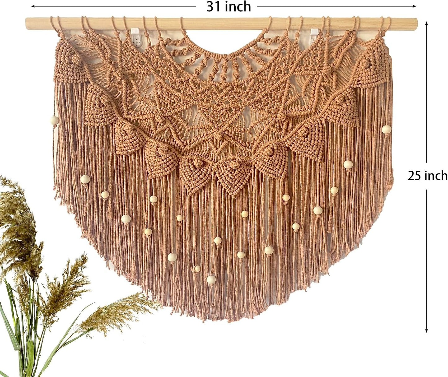 Large Macrame Wall Hanging Boho Beaded Curtain for Window Macrame Bedroom Headboard Living / Khaki