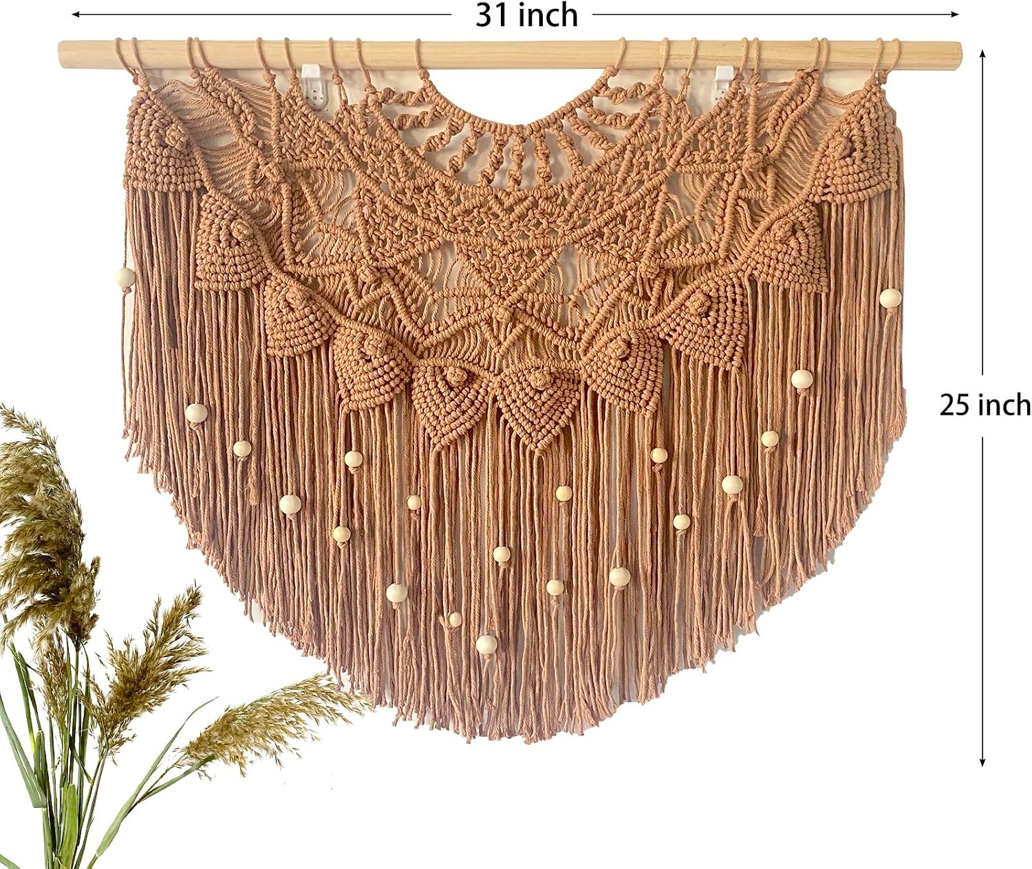 Large Macrame Wall Hanging Boho Beaded Curtain for Window Macrame Bedroom Headboard Living / Khaki