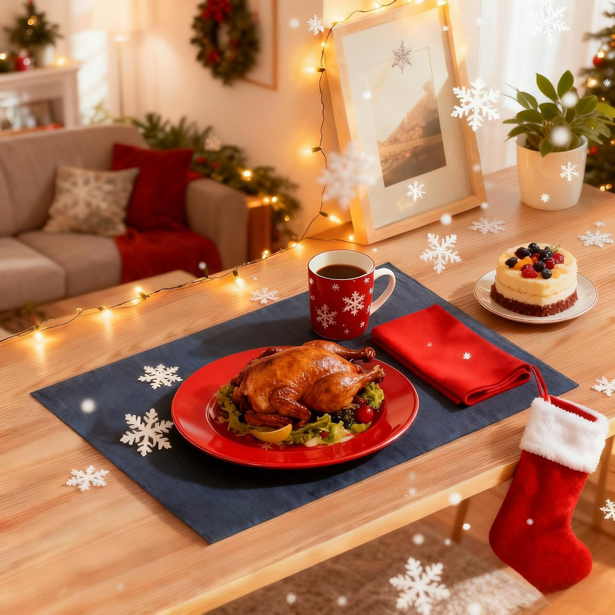 DOLOPL Placemats Set of 8, Reversible Faux Leather Place Mats, Navy Blue | Wipeable, Machine Washable, Heat Resistant