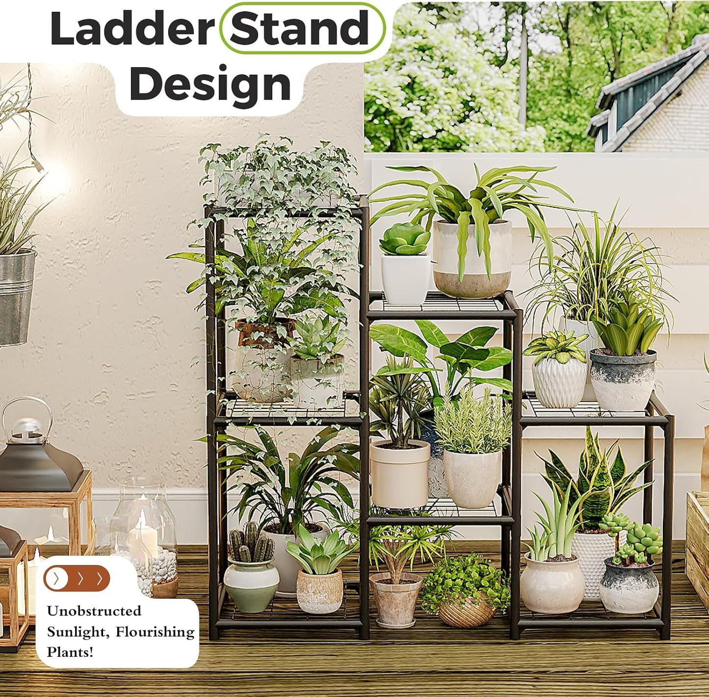 Bamworld Black Plant Stand Outdoor Metal Plant Shelf for Multiple Plants | 3 Tiers Ladder Plant Holder Waterproof for