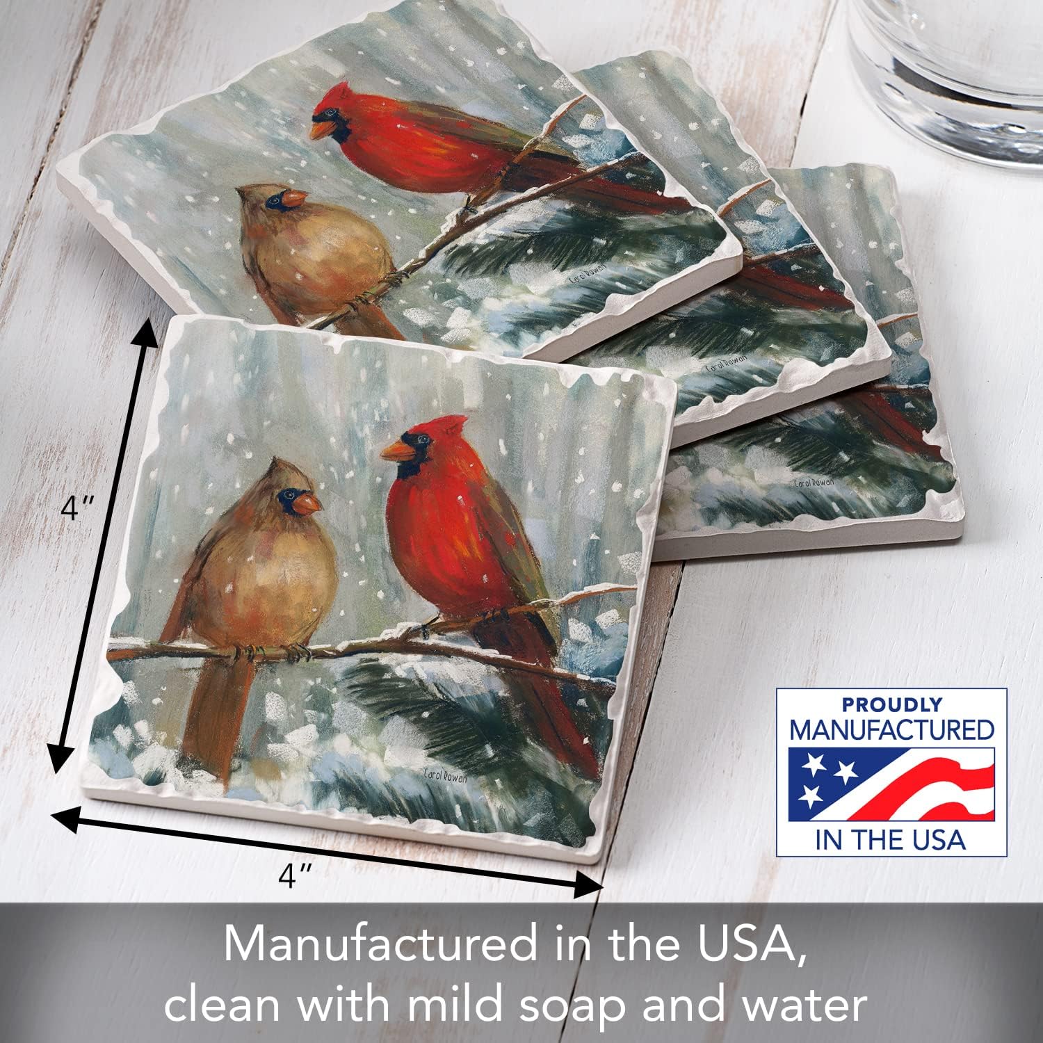 Thirstystone Assorted Tumbled Tile Stone Coasters / Winter Birds / Set of 4