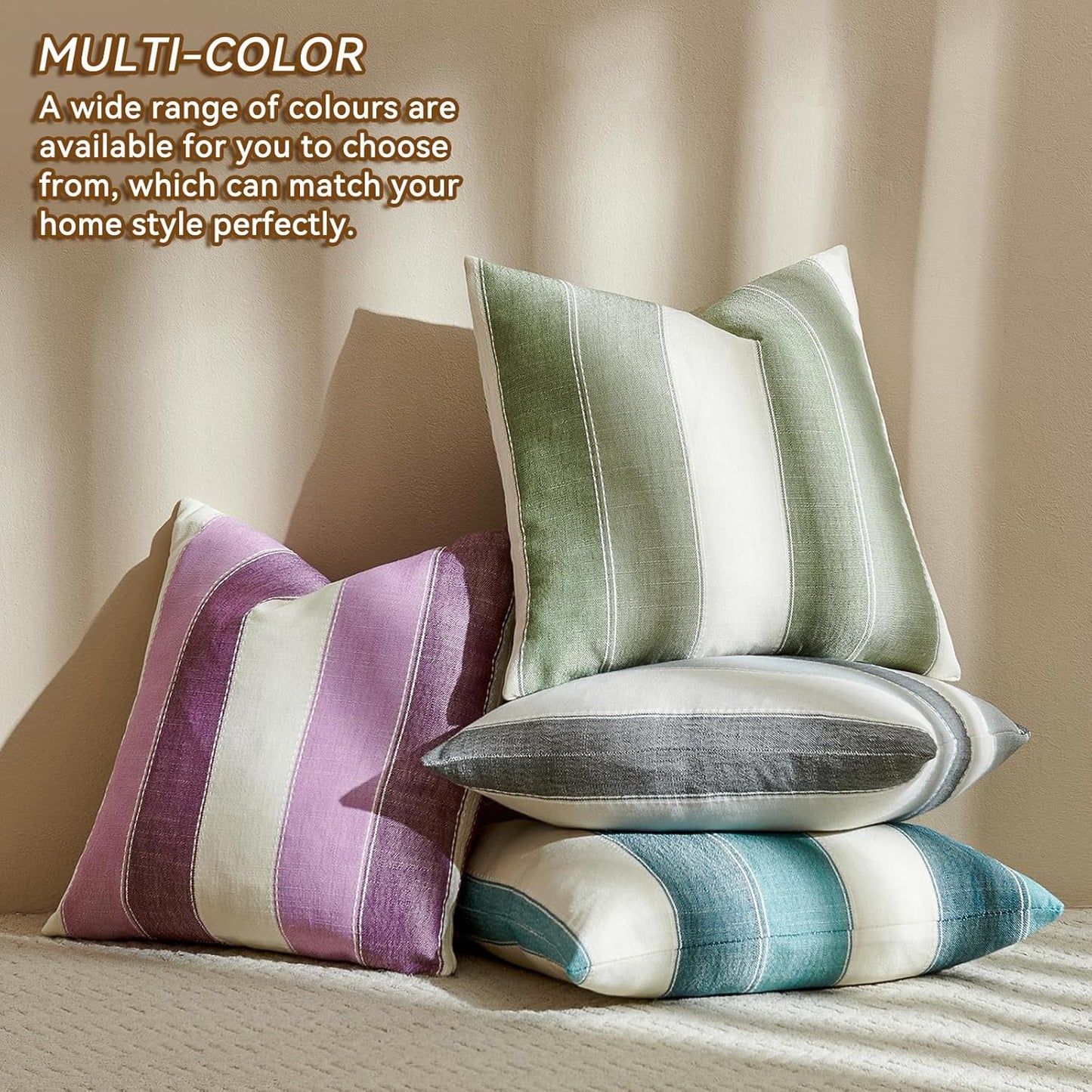 Farmhouse Stripe Check Throw Pillow Covers Set Case Cotton Linen / 18 x 18 / Sage Green / Set of 2