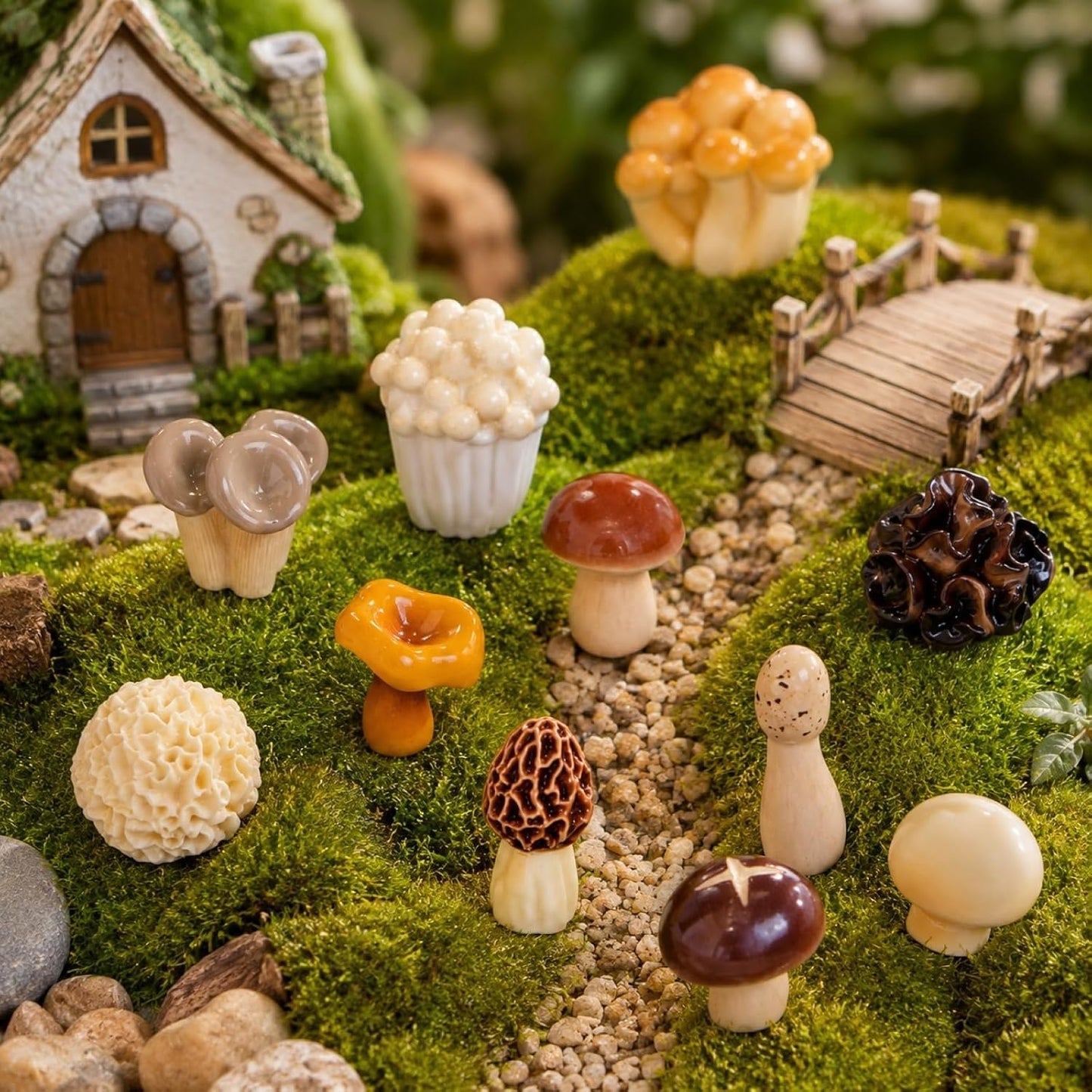 Miniature Mushrooms for Crafts Resin Tiny Small Mushroom Figurines Decorations / Set of 24