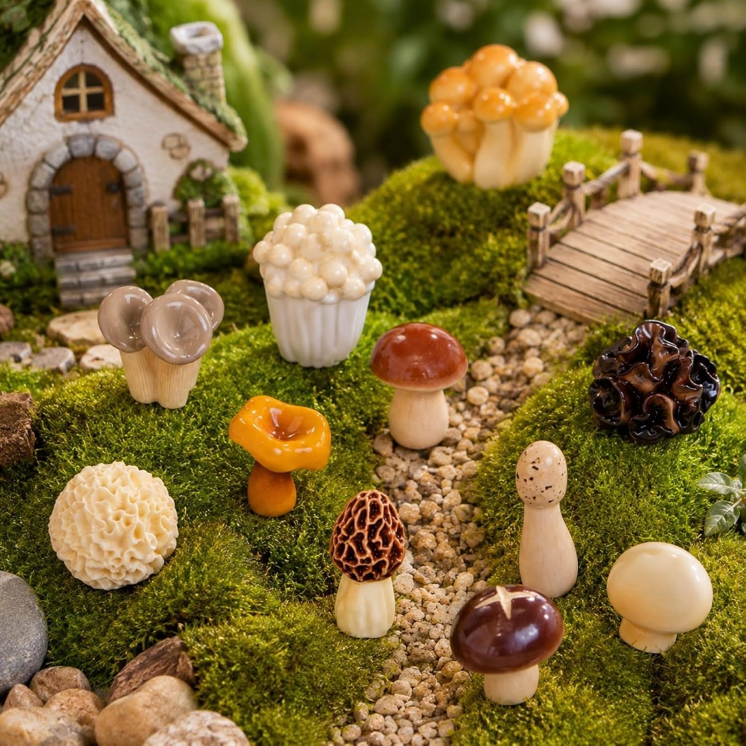 Miniature Mushrooms for Crafts Resin Tiny Small Mushroom Figurines Decorations / Set of 24