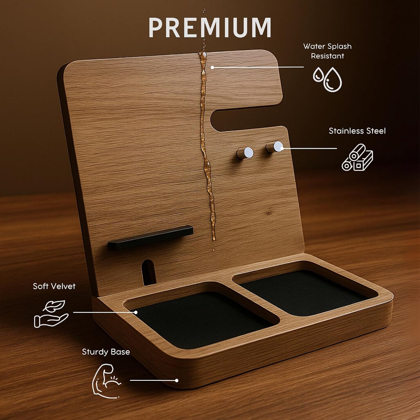 Namore Nightstand Organizer for Men – Wood Phone Docking Station & Bedside Valet Tray Organizer for Wallet, Watch &