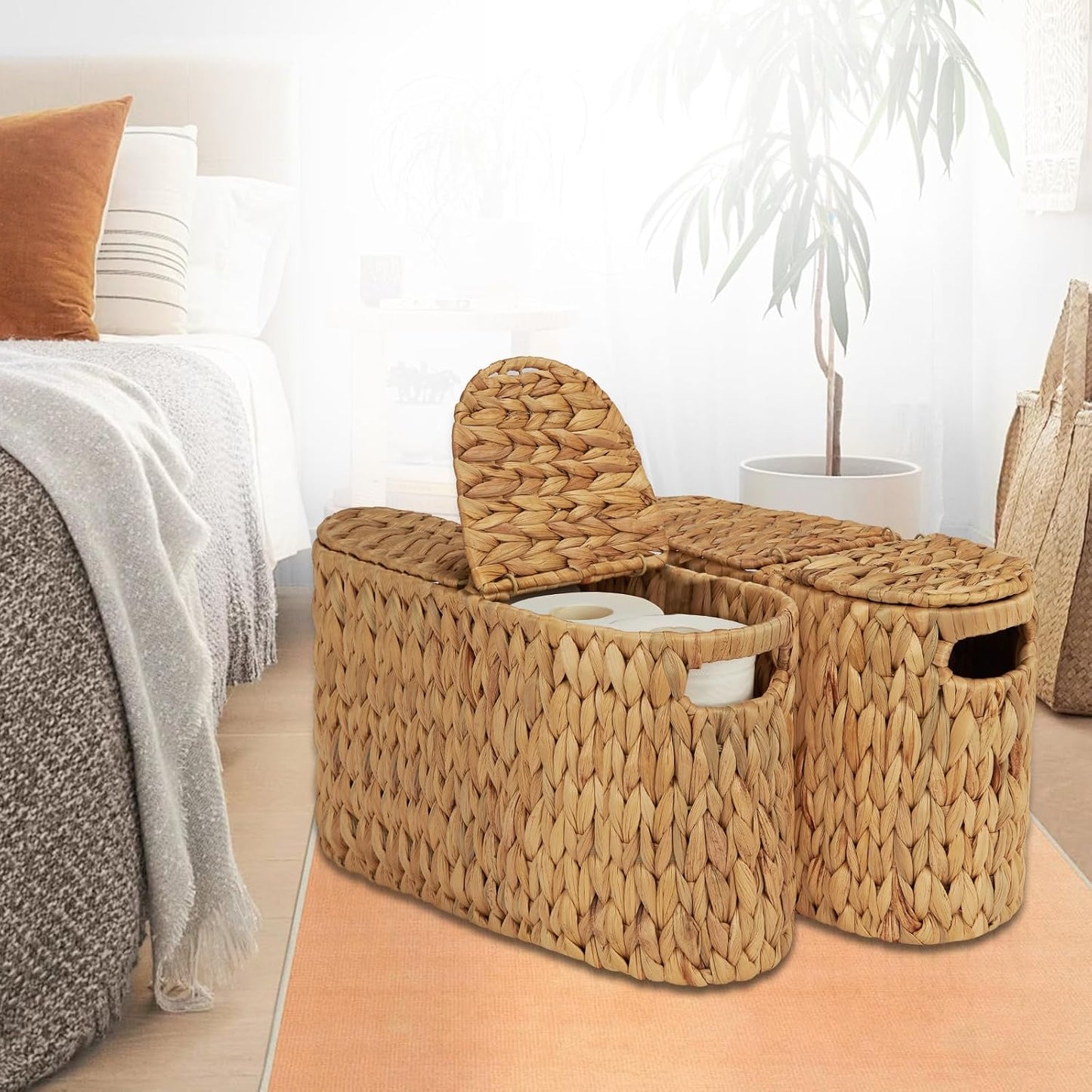 Water Hyacinth Wicker Toilet Paper Storage Holder / Natural / for 6 Rolls