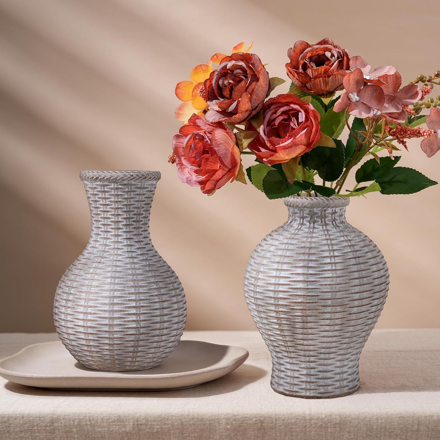 Flower Vase 6.5" Ceramic Vase Small Flower Vases Vases Rustic Vase Home Decor / White / Set of 2