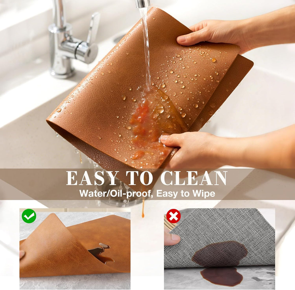 Roxifina Vinyl Placemats Set of 8 - Faux Leather Waterproof Washable PU Place Mats, Heat Resistant 12 x 17 Inch Easy