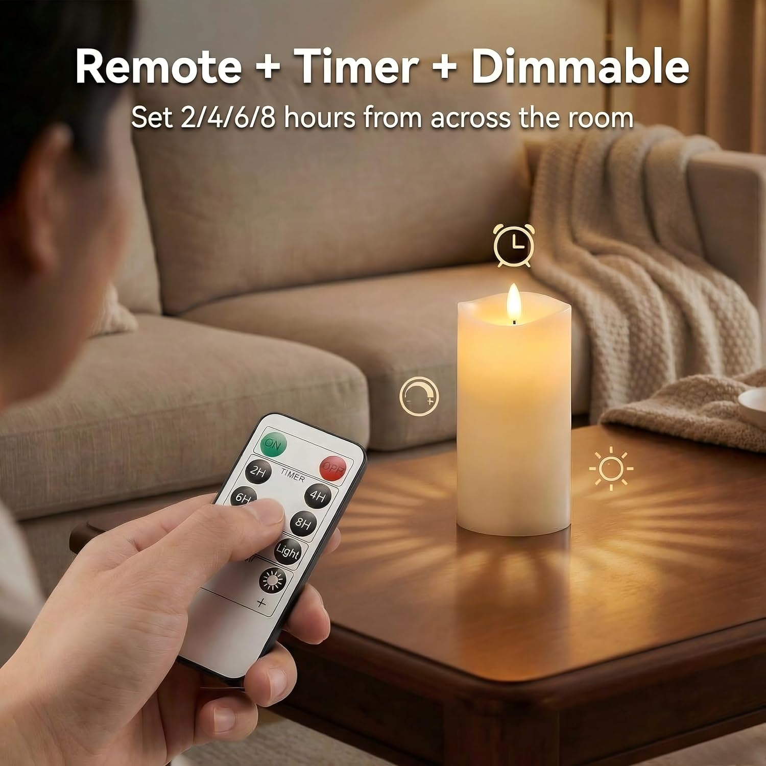 Real Wax Flameless Candles with Remote, 3 x 6 LED Pillar Candles | Flickering Battery Operated Candles with Timer