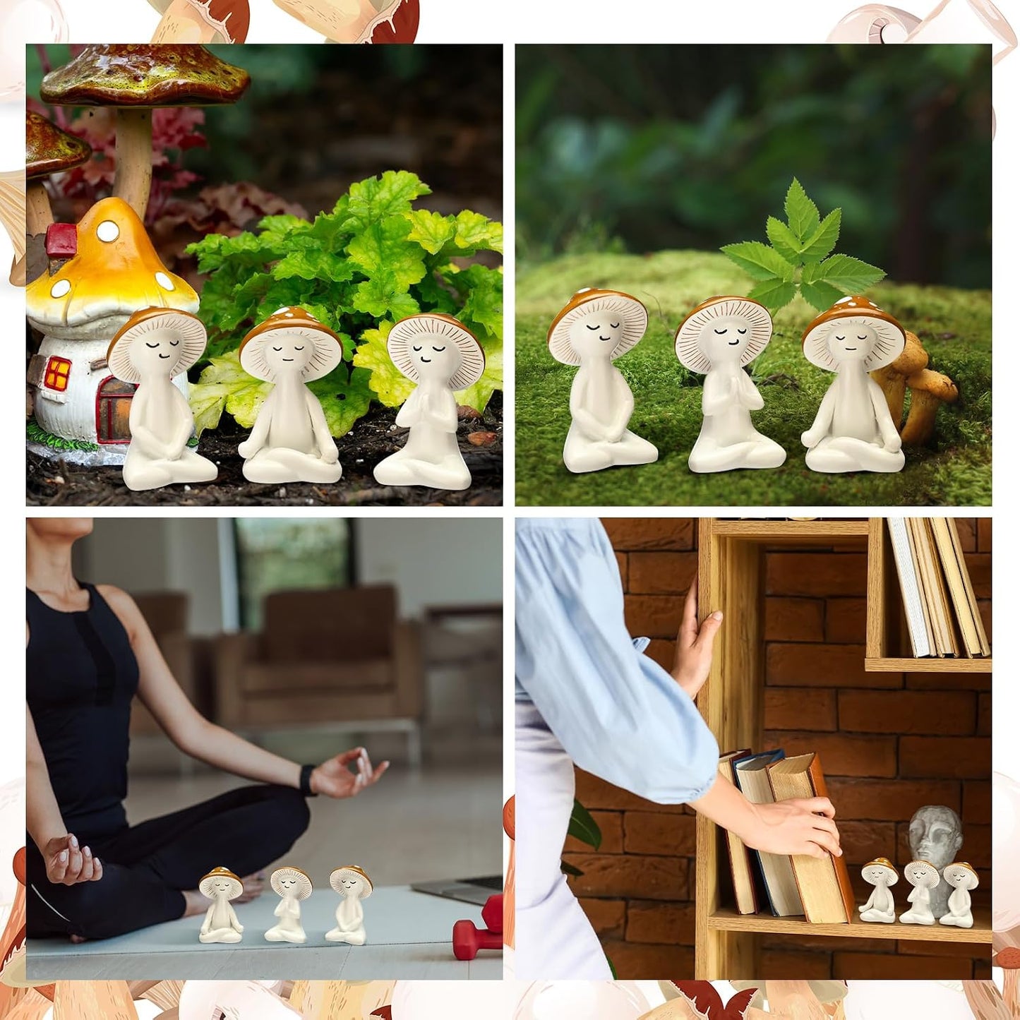 Meditation Statue Resin Yoga Figurine Meditation Tabletop Plant Statues Decor / Mushroom / Set of 3