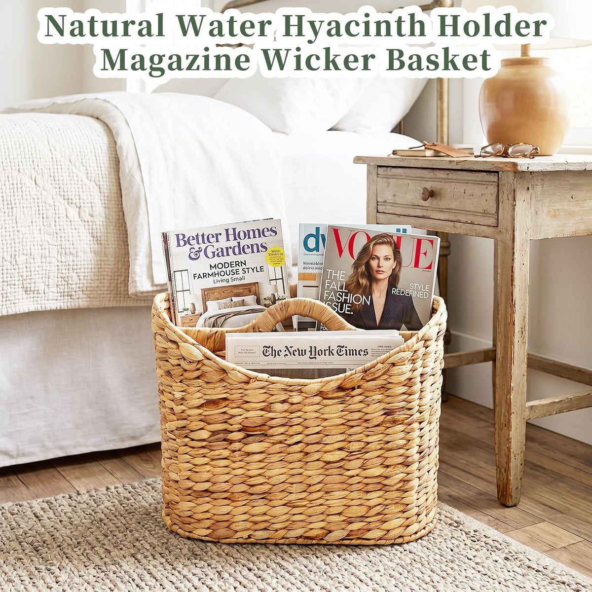 Magazines Holder - Wicker Magazine Rack, Handwoven Magazine Holders for Bathroom, Magazine Organizer for Books