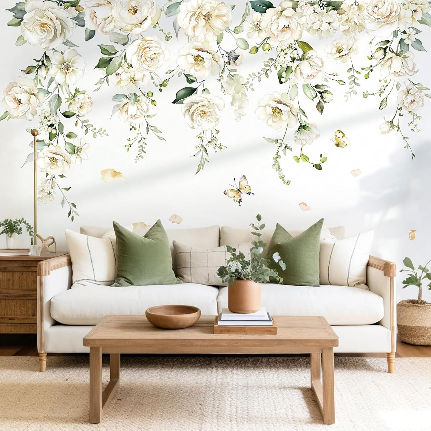 Large Flower Wall Decals Hanging Vine Blossom Floral Wall Stickers Baby Nursery Girls / White