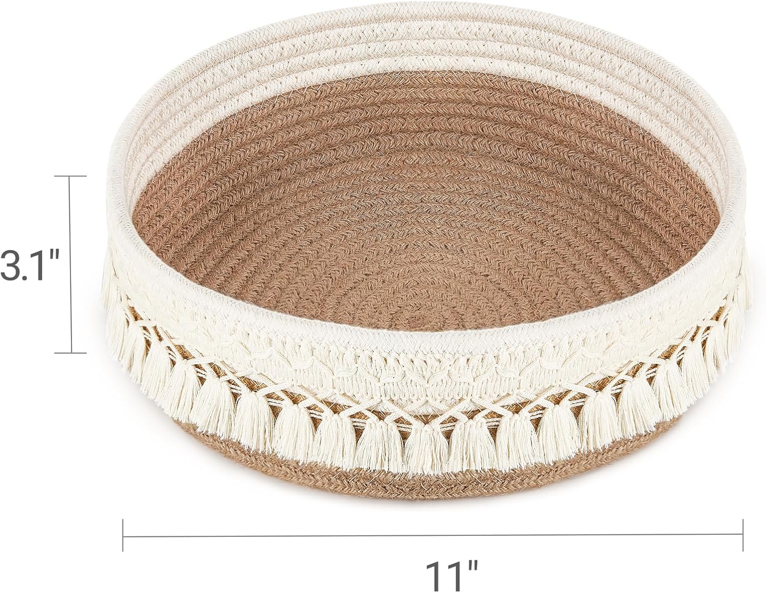 Makeup Perfume Holder Organizer Macrame Decorative Woven Rope Basket Boho Decor / Yellow and White