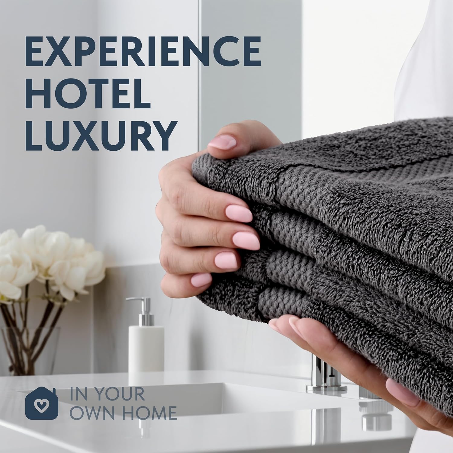 White Classic Luxury Dark Gray Hand Towels - Soft 100% Turkish Cotton | Highly Absorbent Hotel spa Bathroom Towel