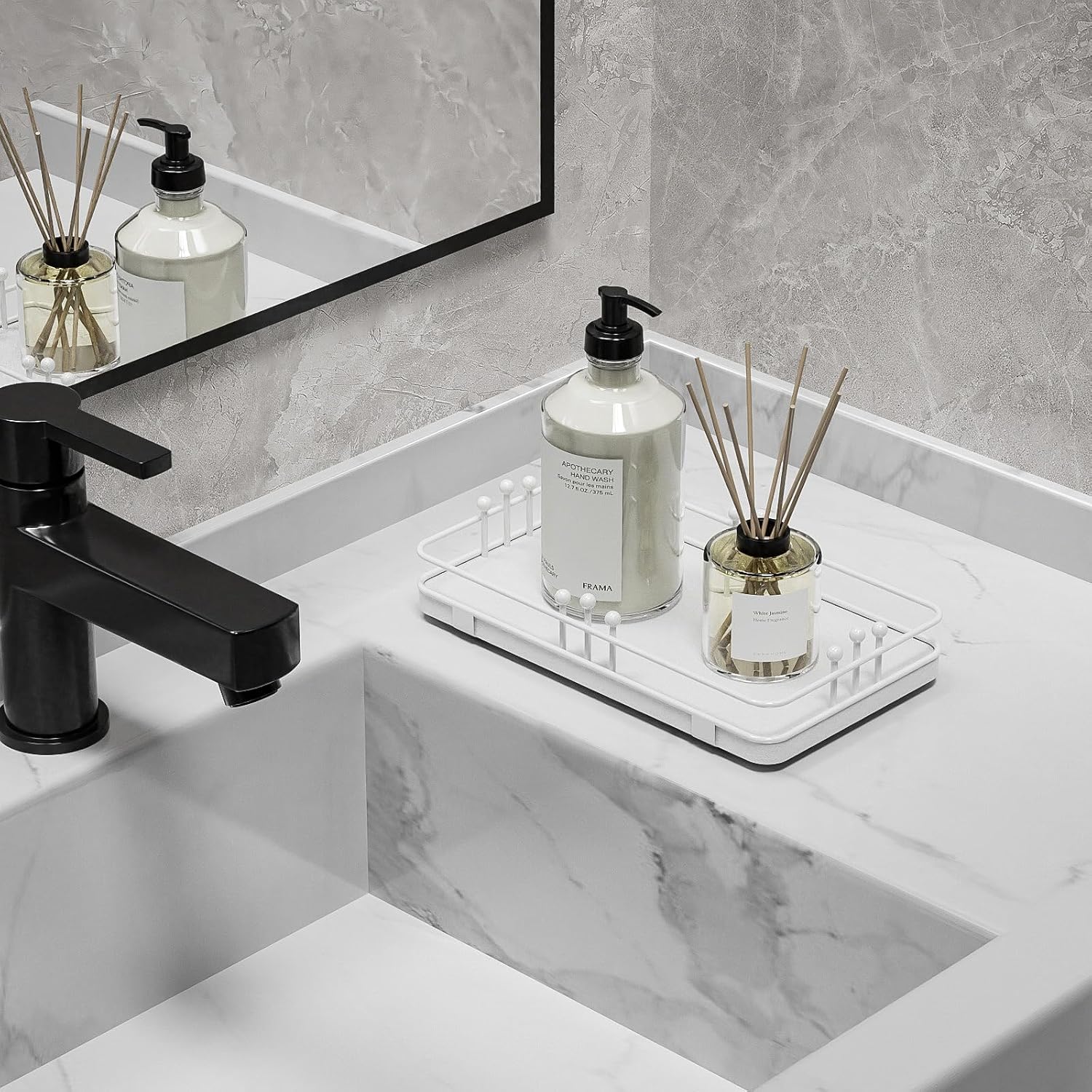 Kitchen Tray for Soap Dispenser Spice Salt / 7.9 x 4.4 x 1.6 / White + White