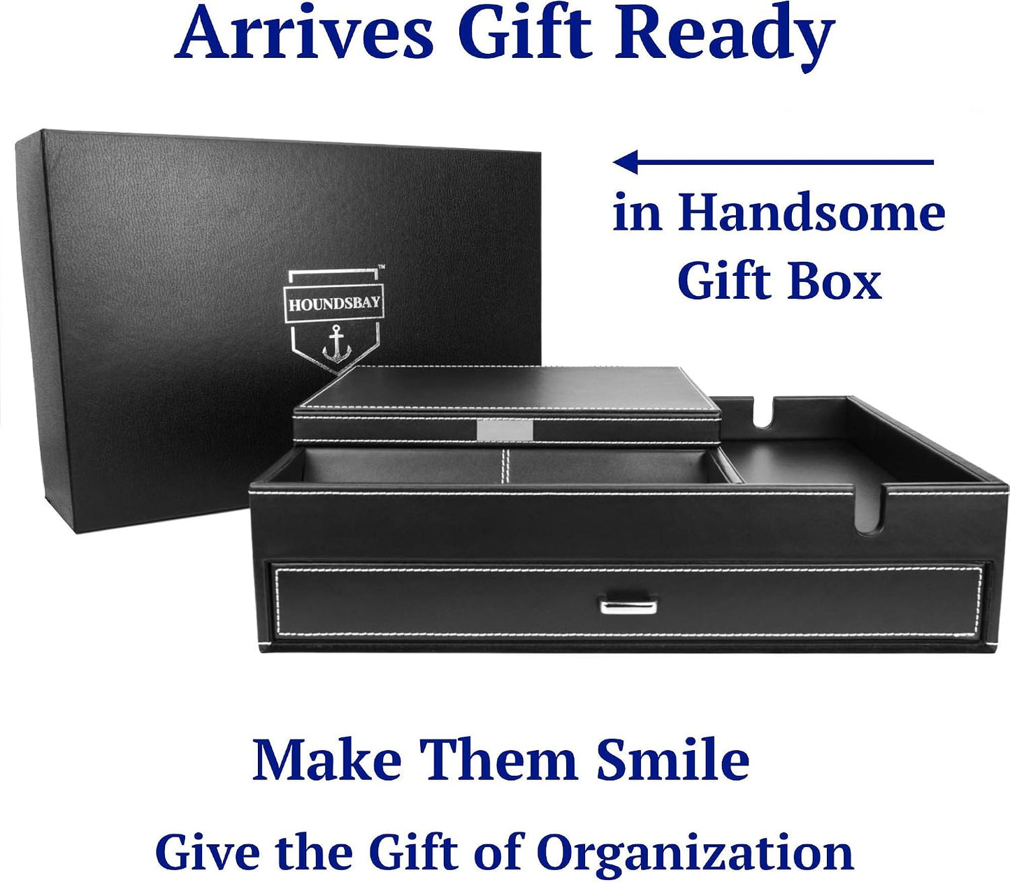 HOUNDSBAY Admiral Dresser Valet Box & Mens Jewelry Box Organizer with Large Smartphone Charging Station (Grey)