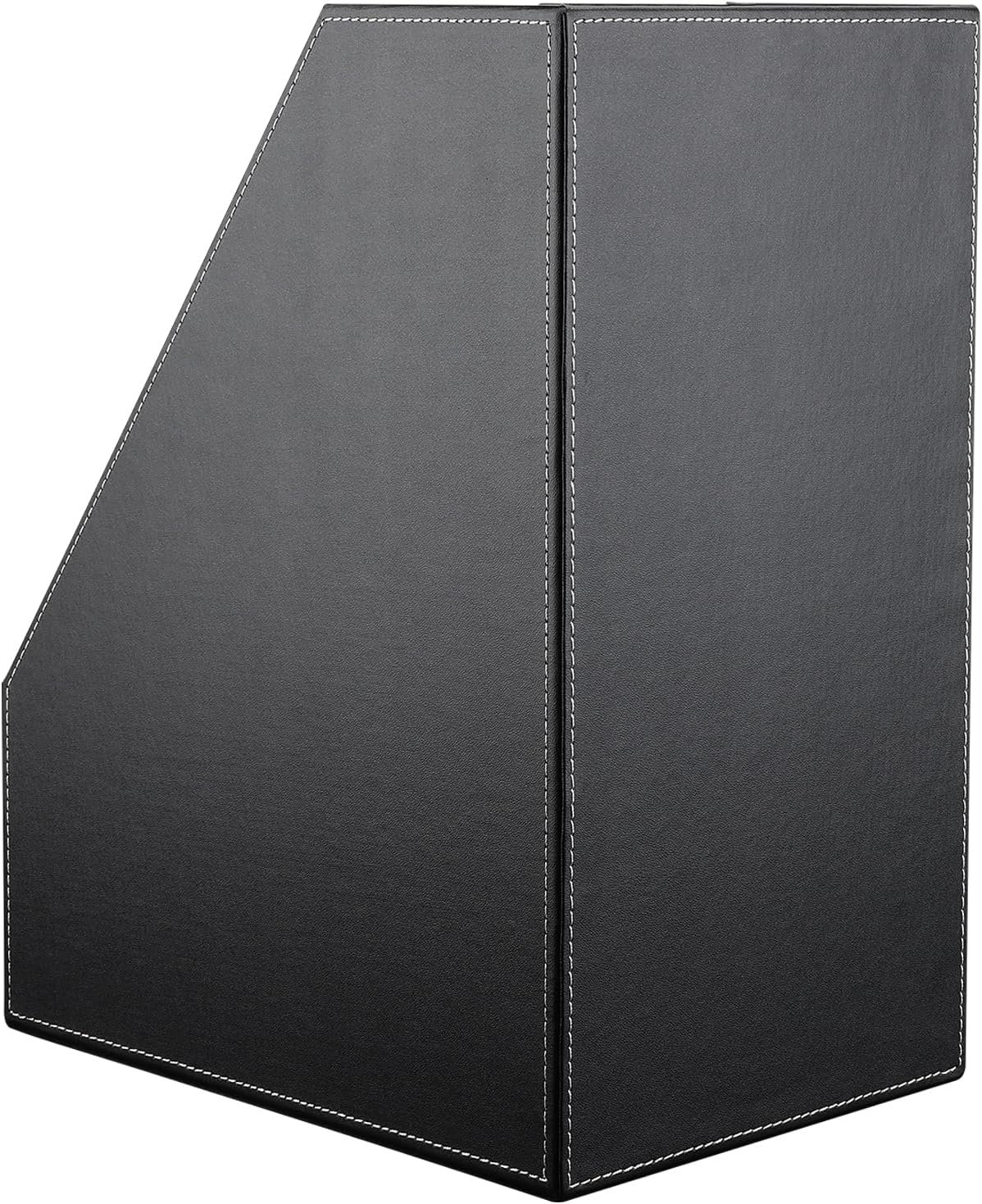Wooden Leatherette Desktop File Folder Organizer and Document File Stand Journals Magazine Rack 2 Slots (black)
