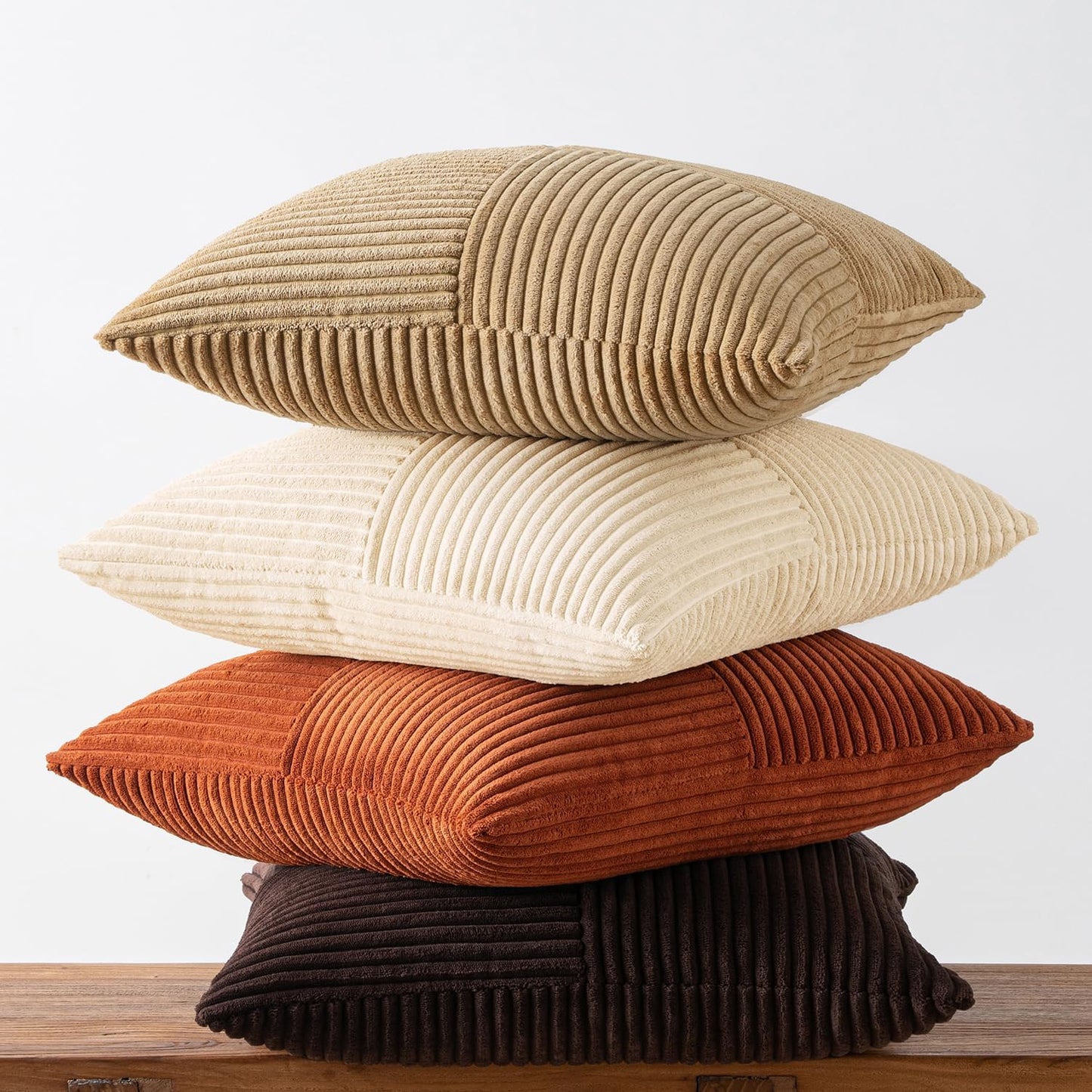 Throw Pillow Covers Boho Farmhouse Cushion Cases for Livingroom / 20 x 20 / Brown Beige / Set of 4