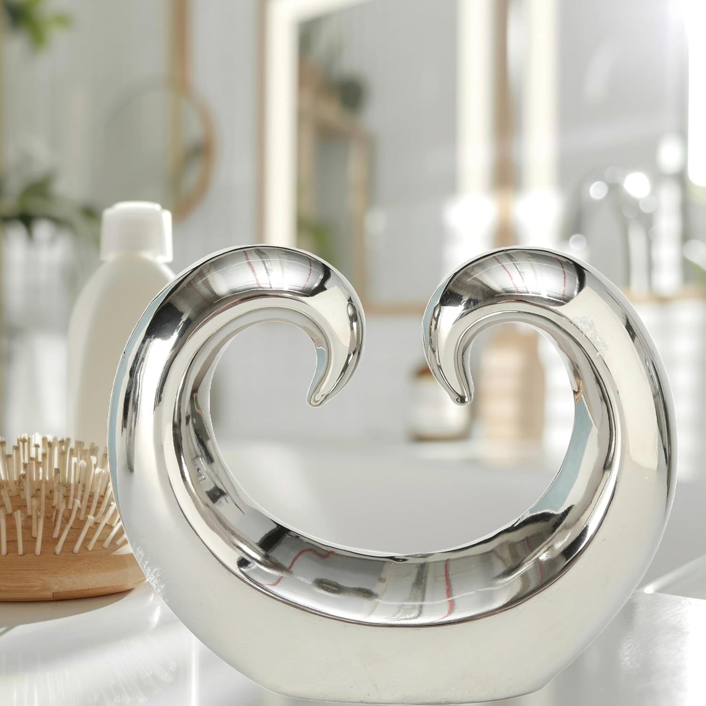 Titanium Glazed Ceramic / Curled Wave / Silver / Set of 2