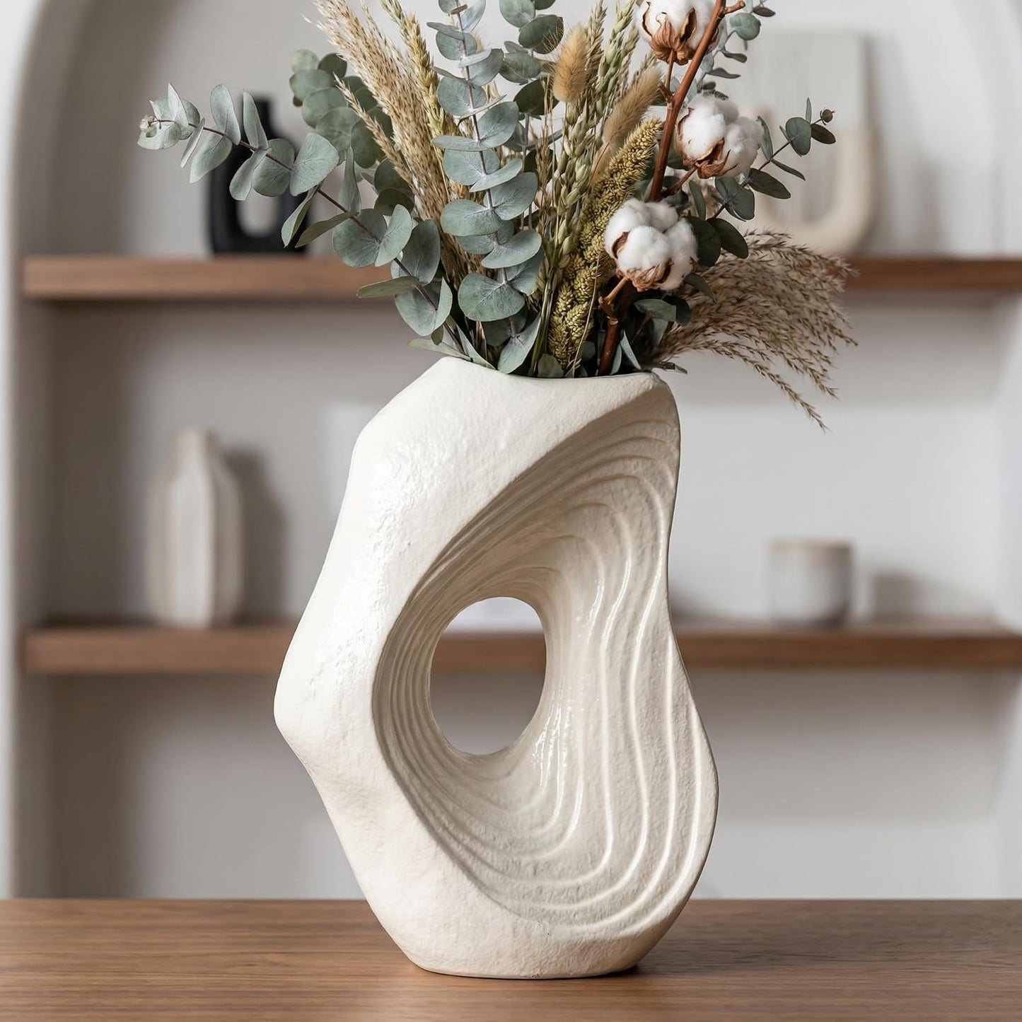 Ceramic Vase / Modern Boho Vases for Pampas Grass / White / 11 Inch